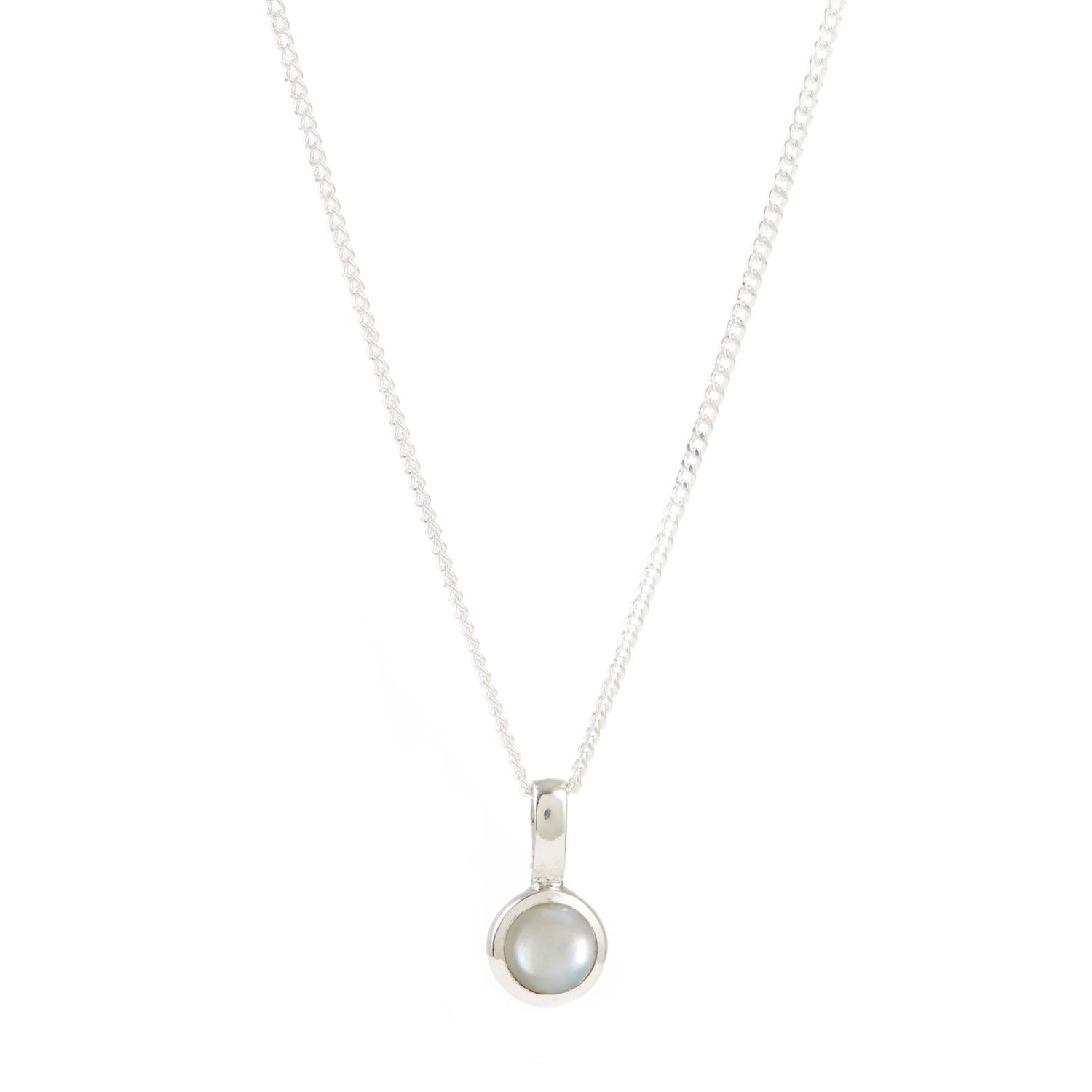 June Birthstone Charm Silver Necklace - Pearl
