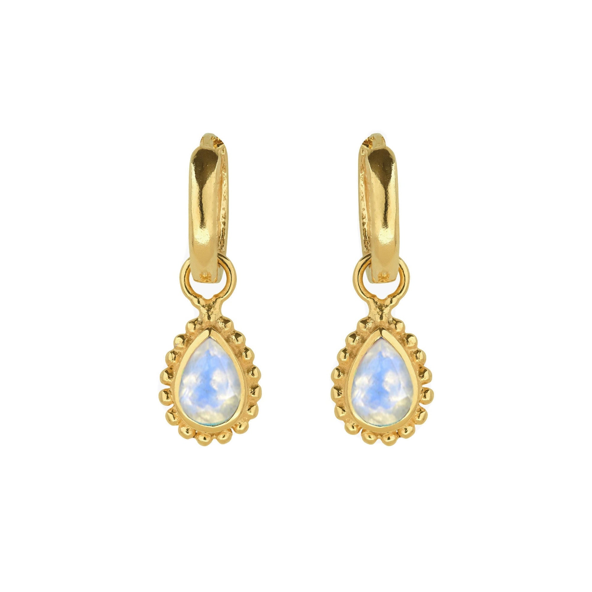 June Birthstone Gold Huggie Hoops - Moonstone