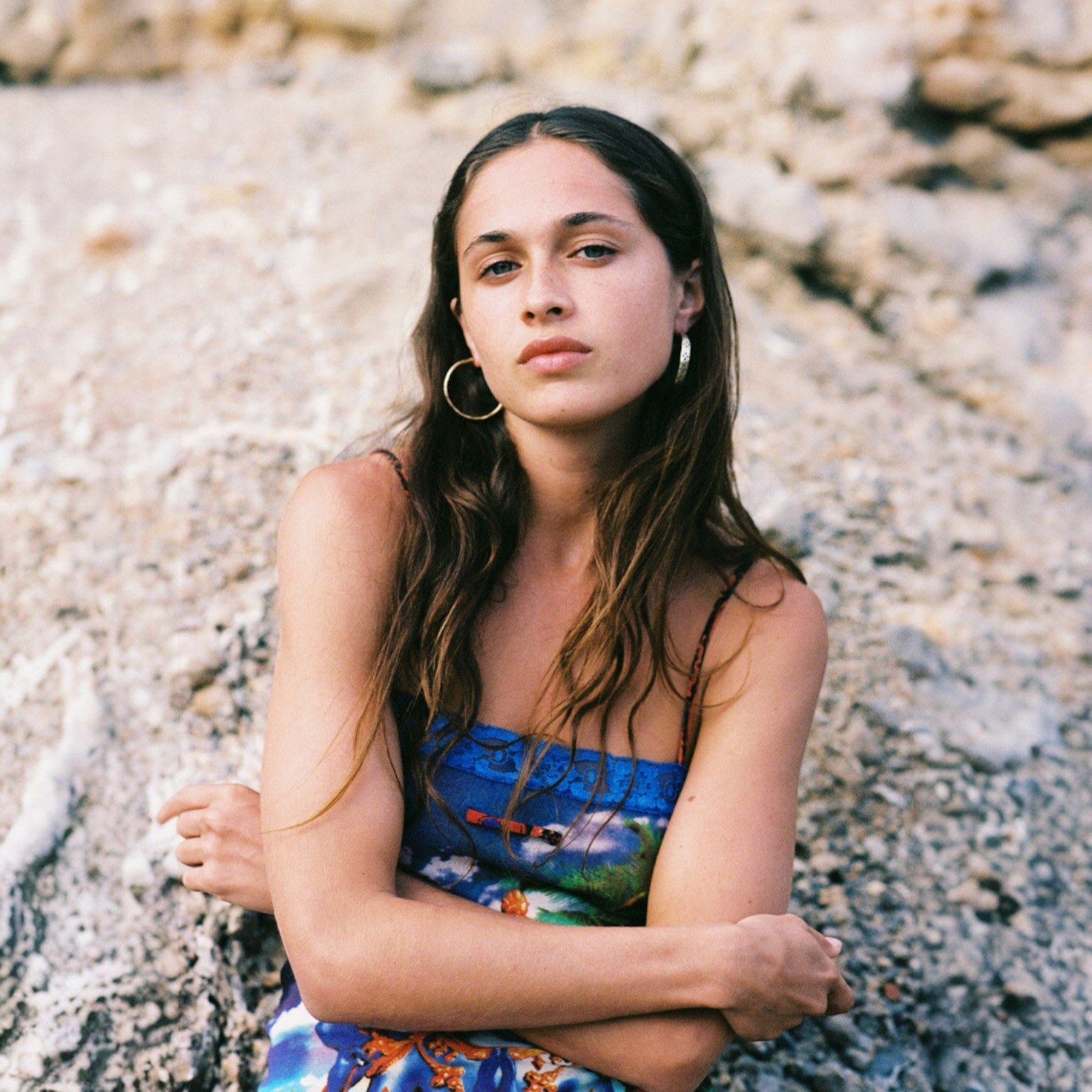 June Blue Rhinestone Hoops