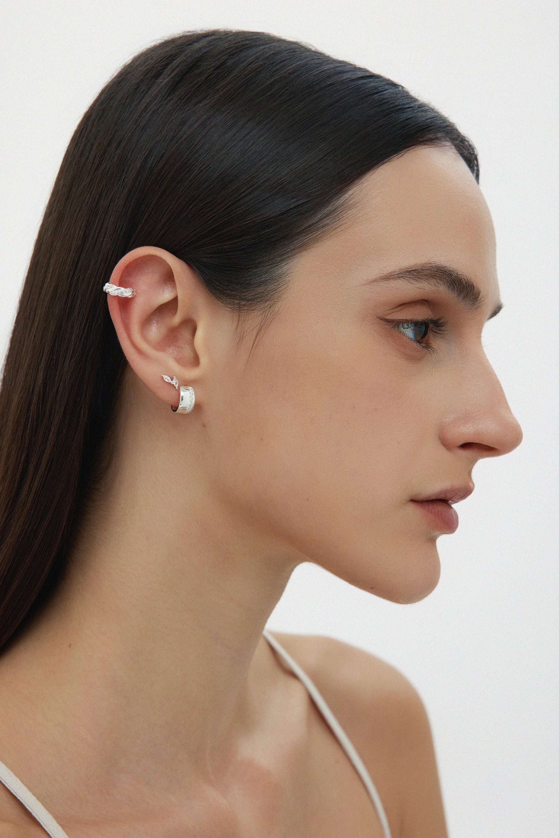 Vera Twisted Crystal Ear Cuff In Silver