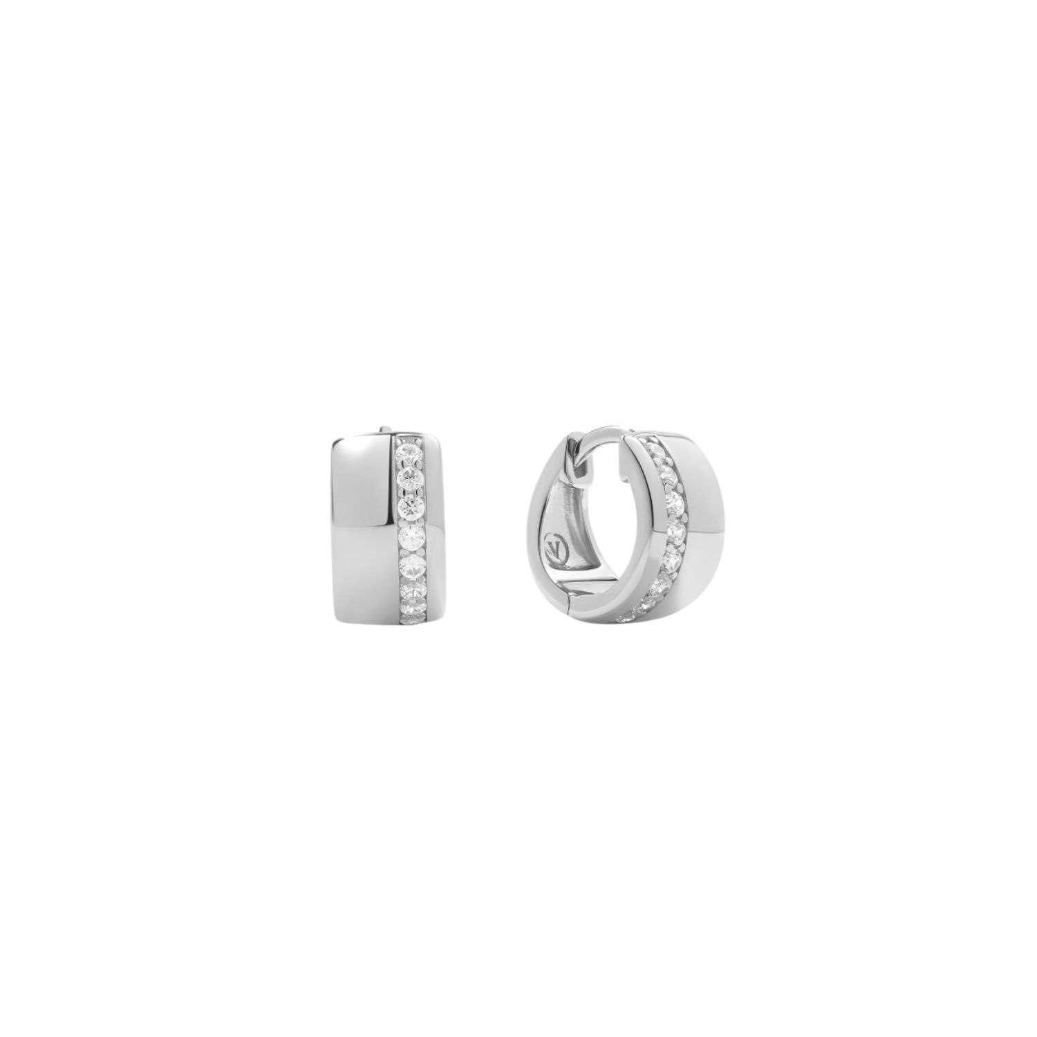 Juni Pavé Chunky Huggie Earrings In Silver