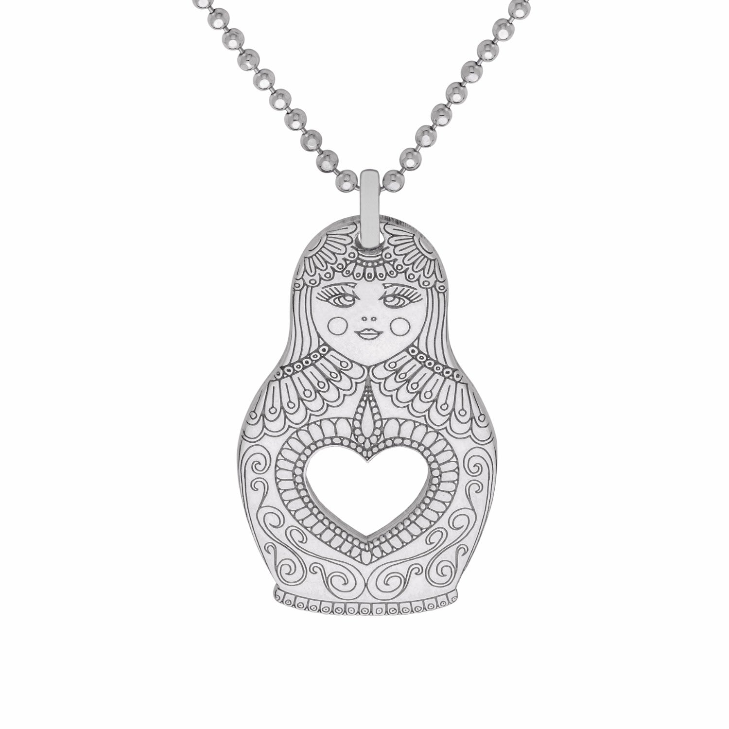 Large Silver Russian Doll Pendant Necklace