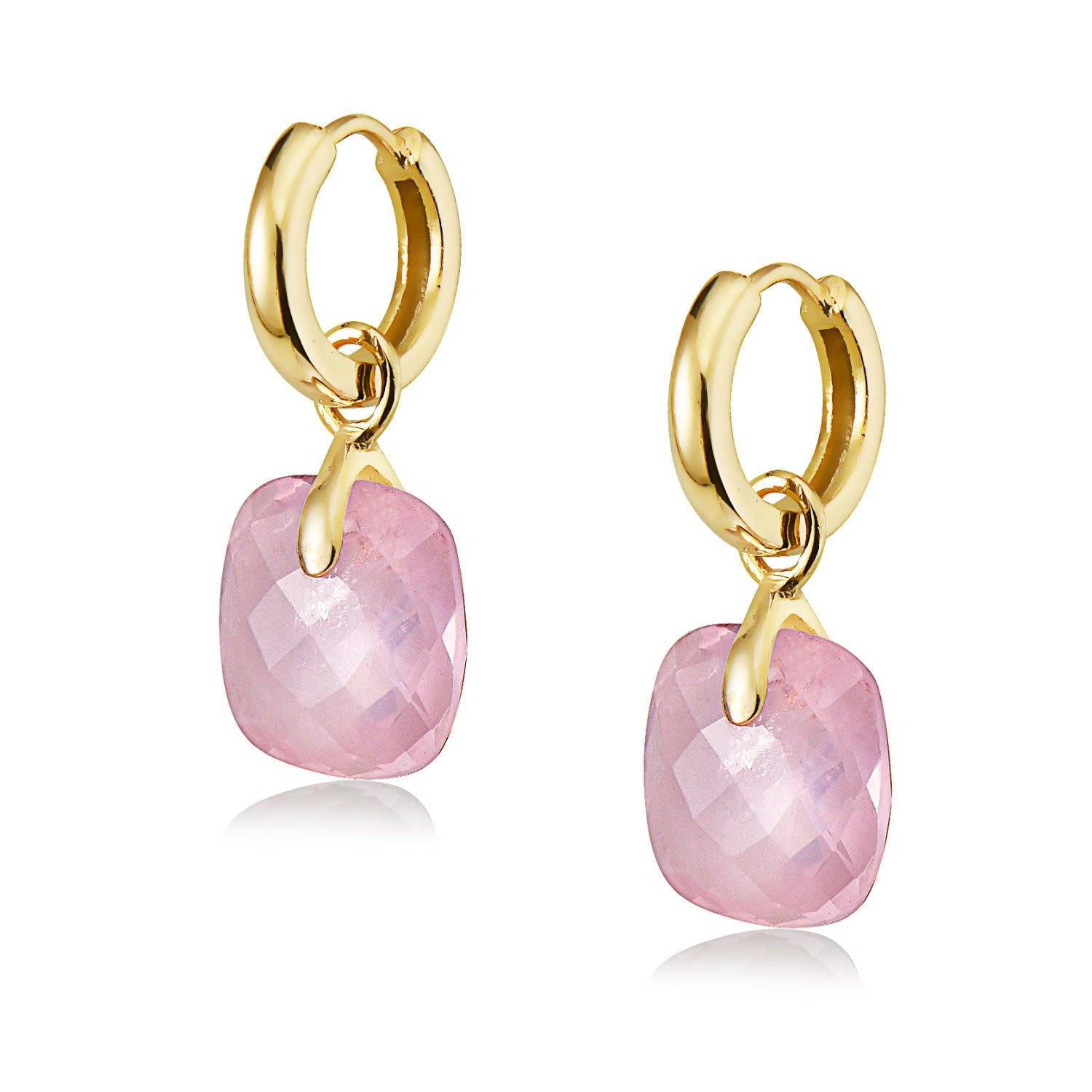 18K Gold Plated Hoops- Rose Quartz