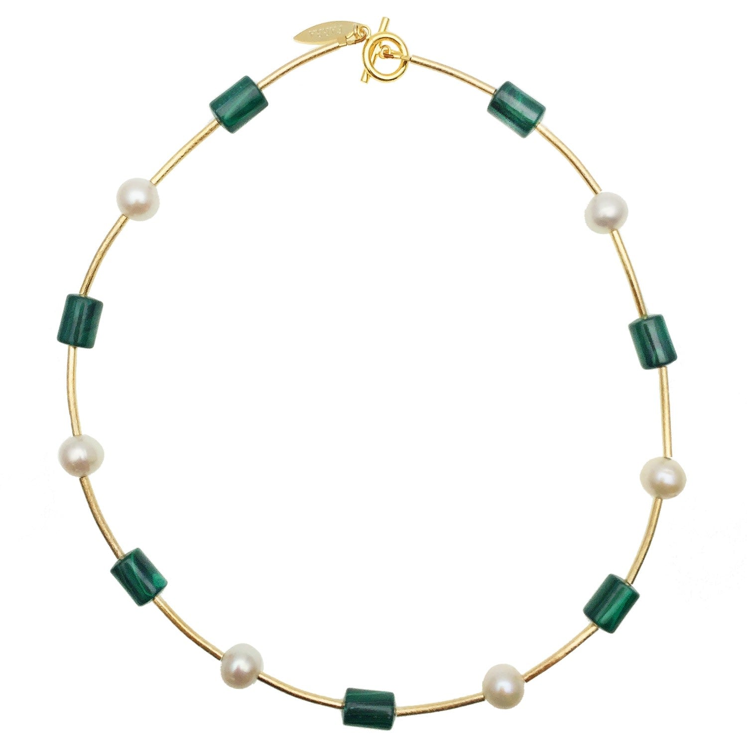 Malachite & Round Freshwater Pearl Simple Necklace