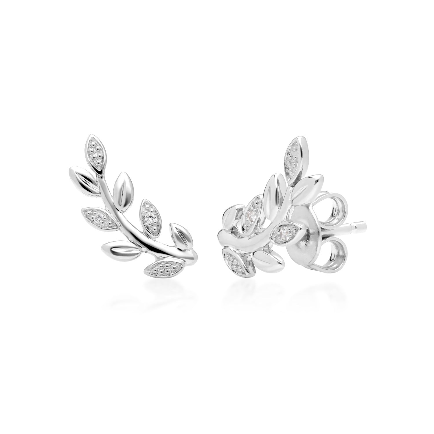 O Leaf Diamond Pave Climber Earrings In White Gold