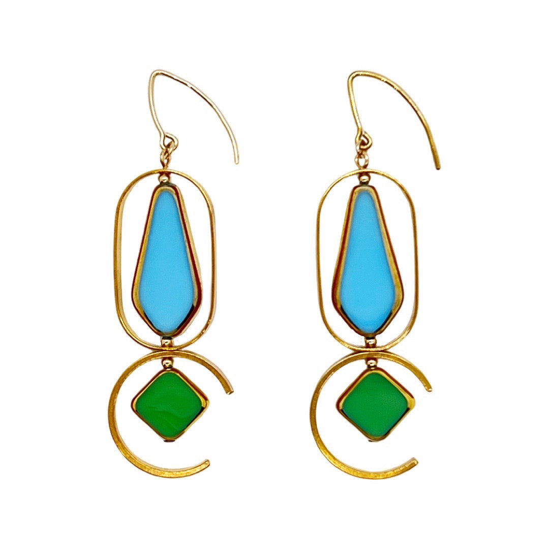 Opaque Pastel Blue & Green Geometric Art Earrings