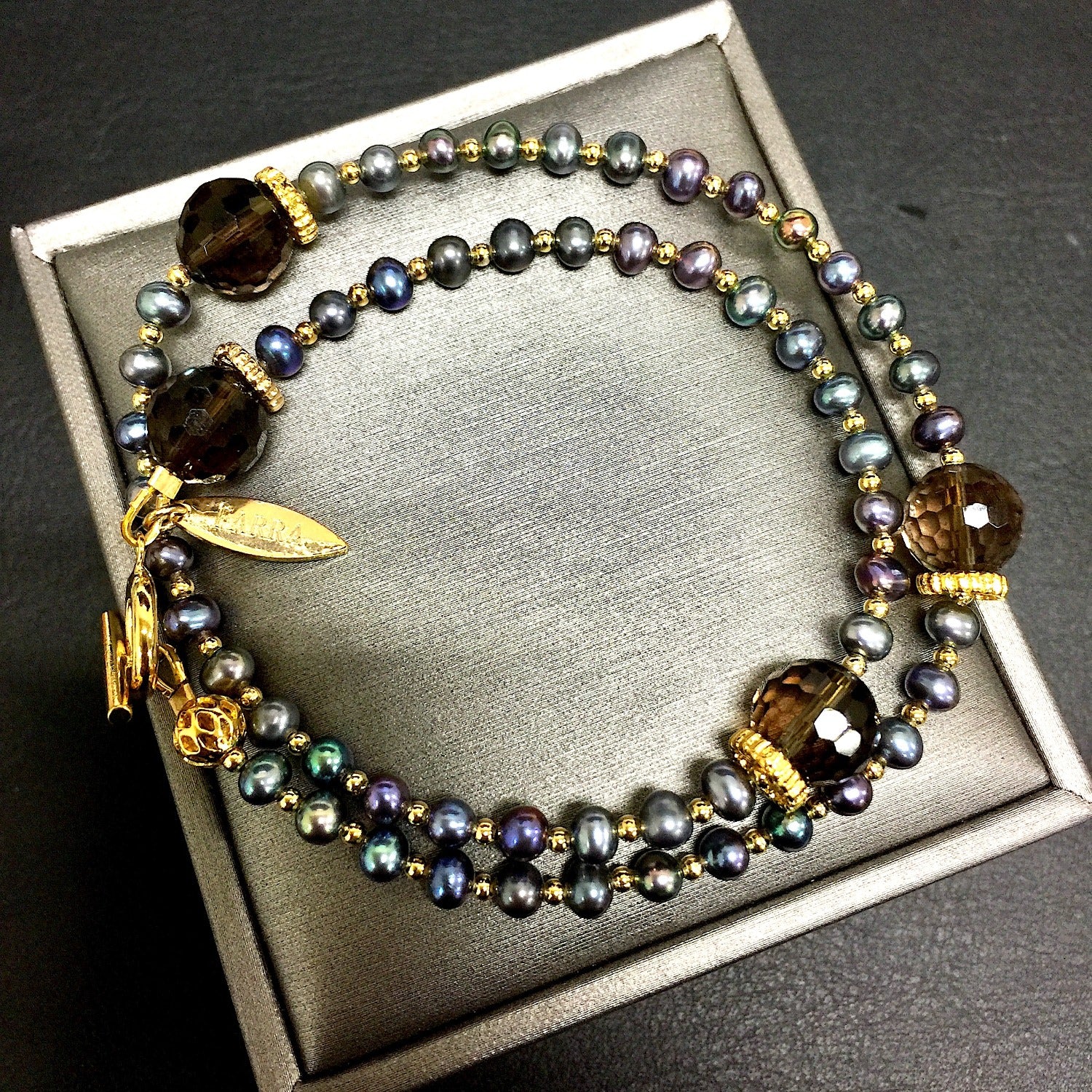 Freshwater Pearls With Smoky Quartz Double Wrapped Bracelet