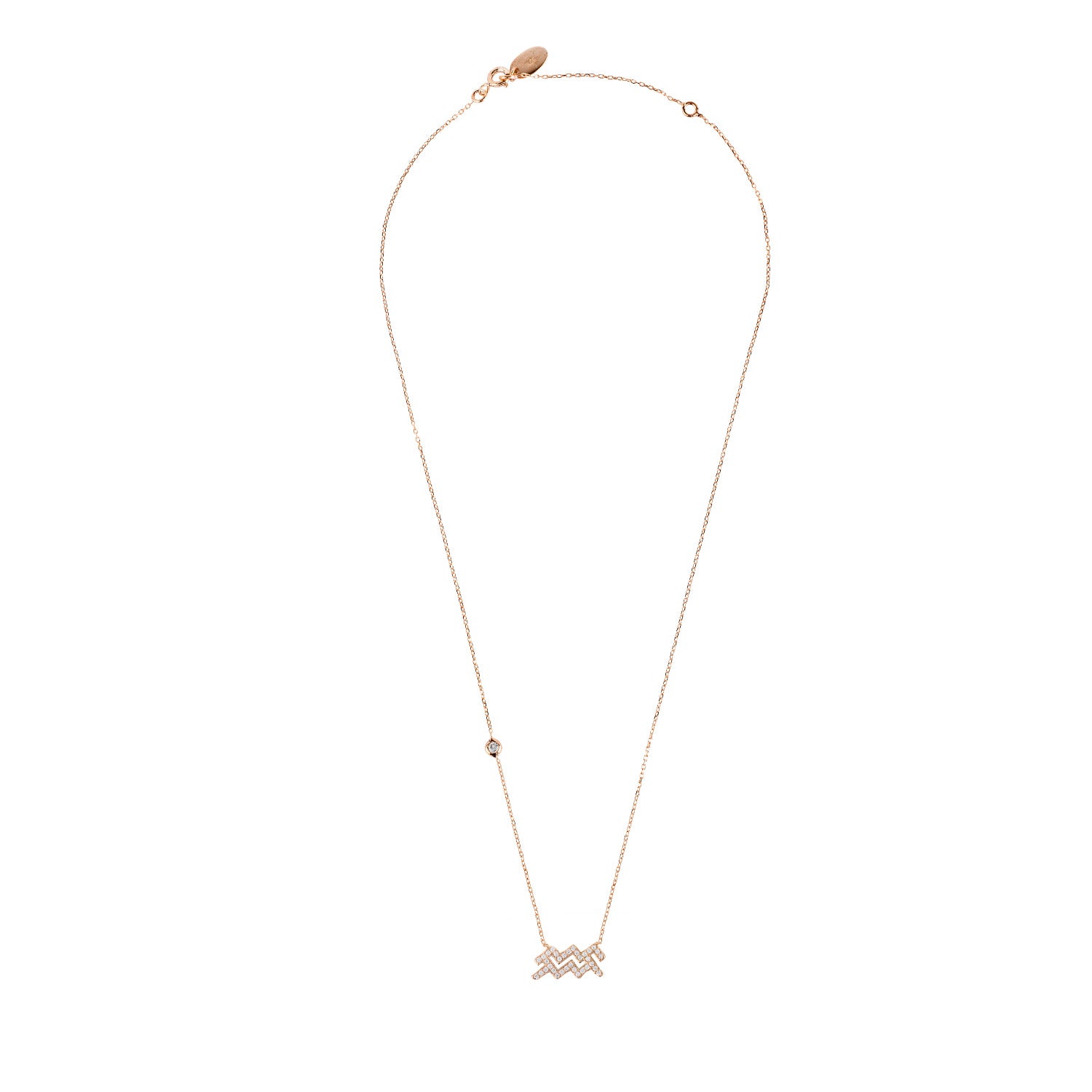 Zodiac Star Sign Pendant Necklace Rose Gold Aquarius