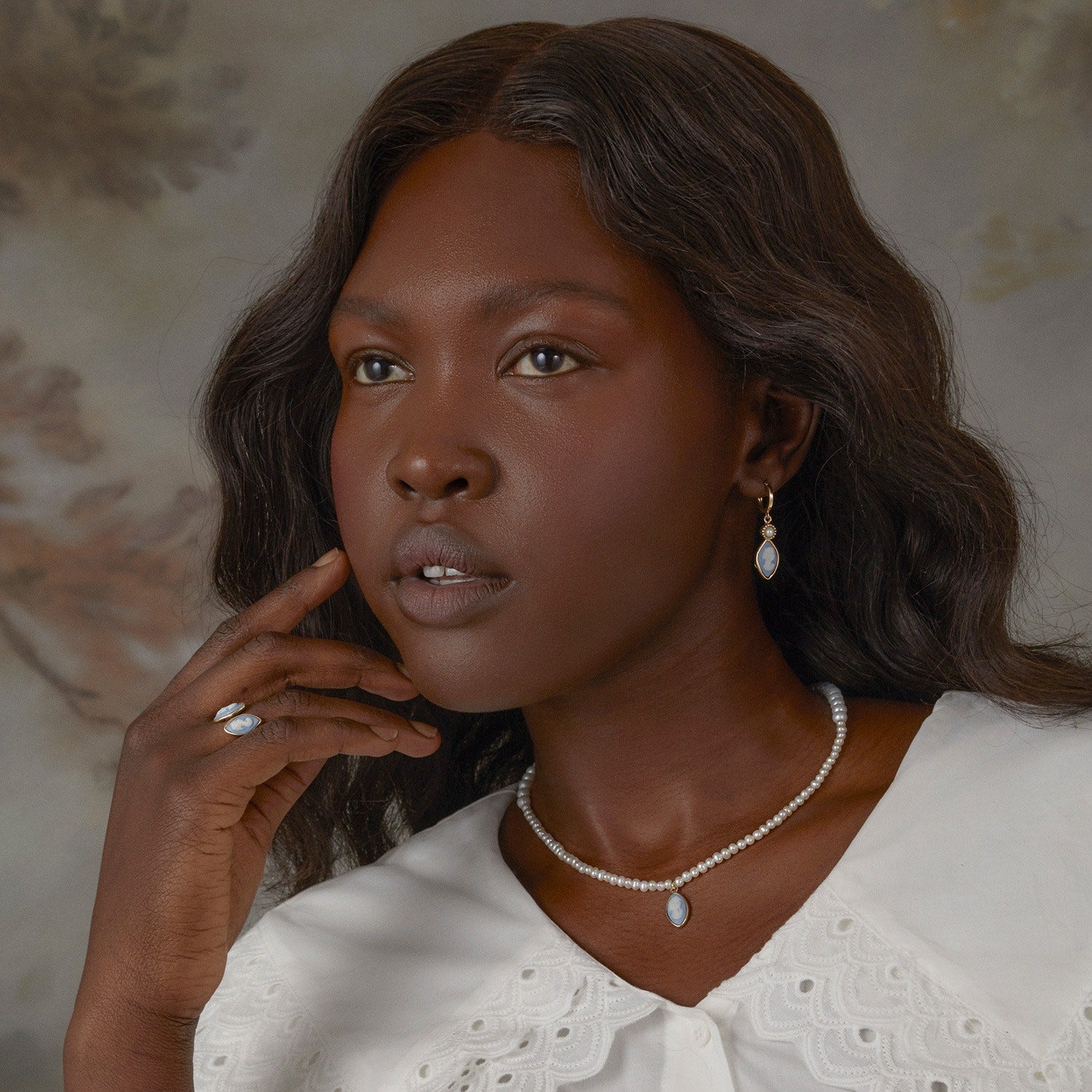 Isabella Pearl And Sky Blue Cameo Necklace