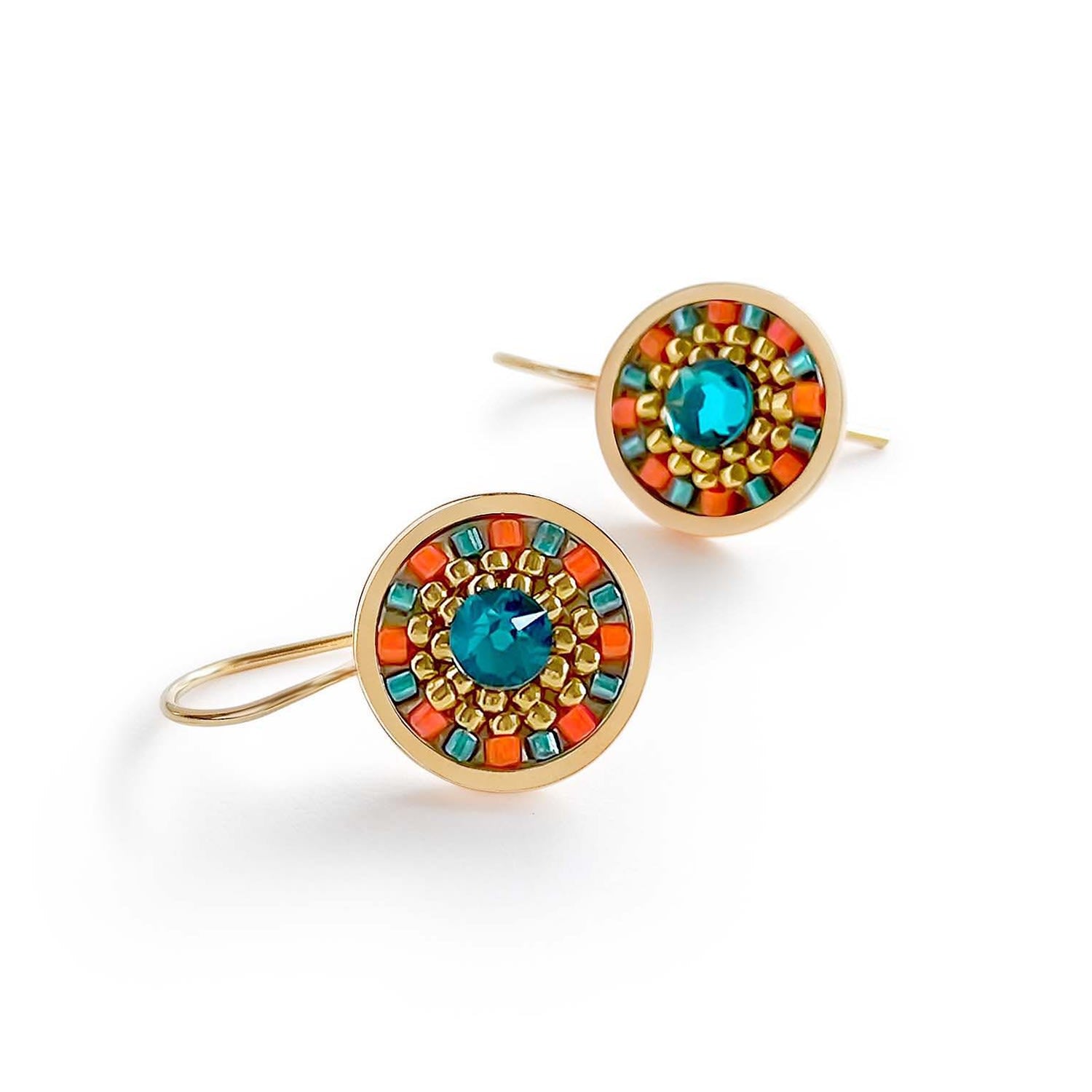 Striped Medallion Drop Earrings - Kingfisher