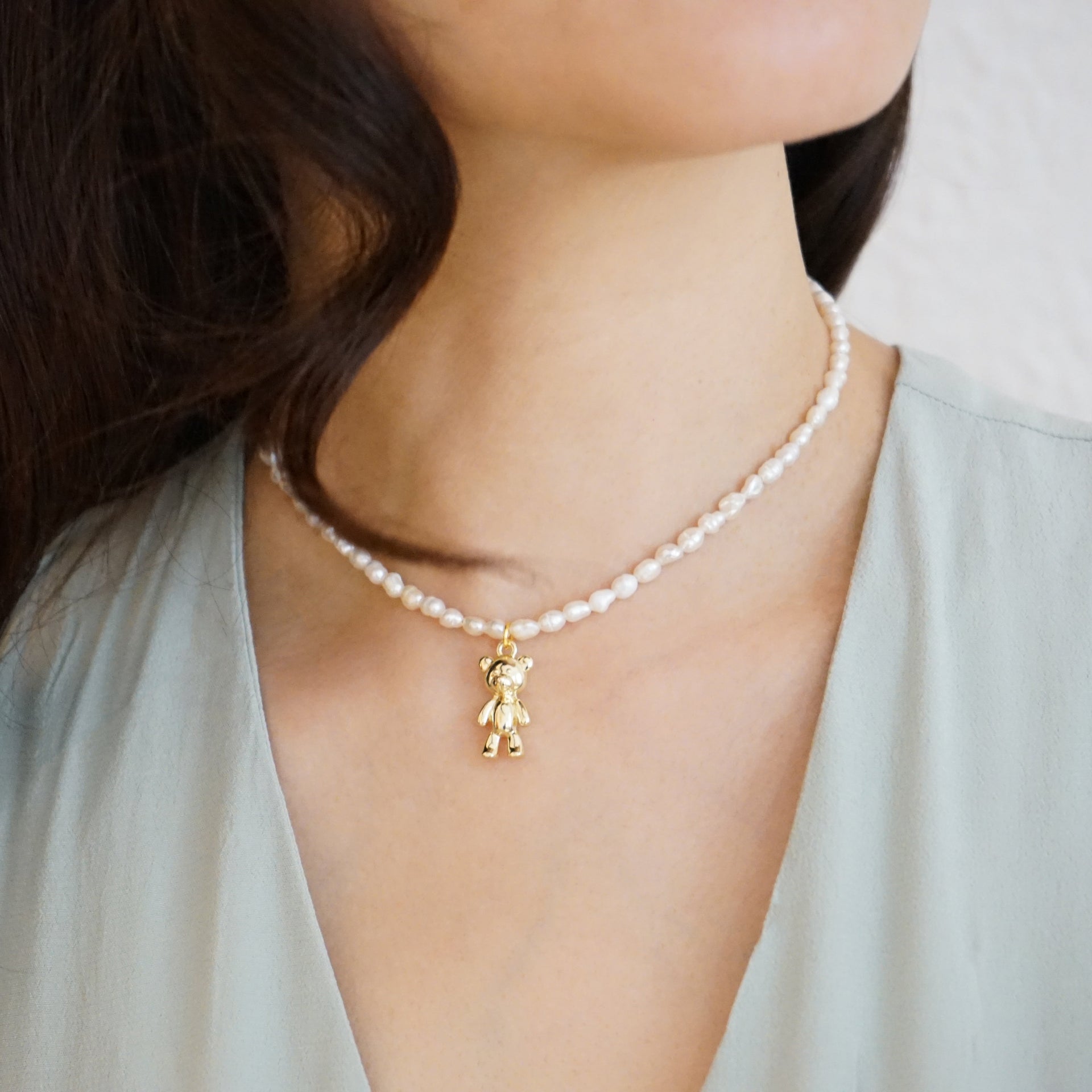 The Gold Teddy Bear Pearl Necklace