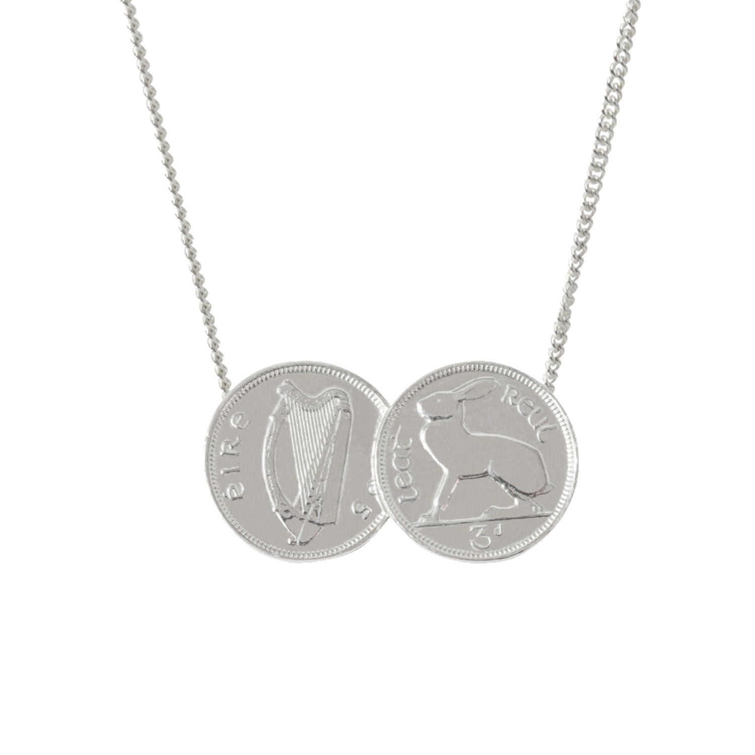3D Double Irish Coin Necklace In Silver