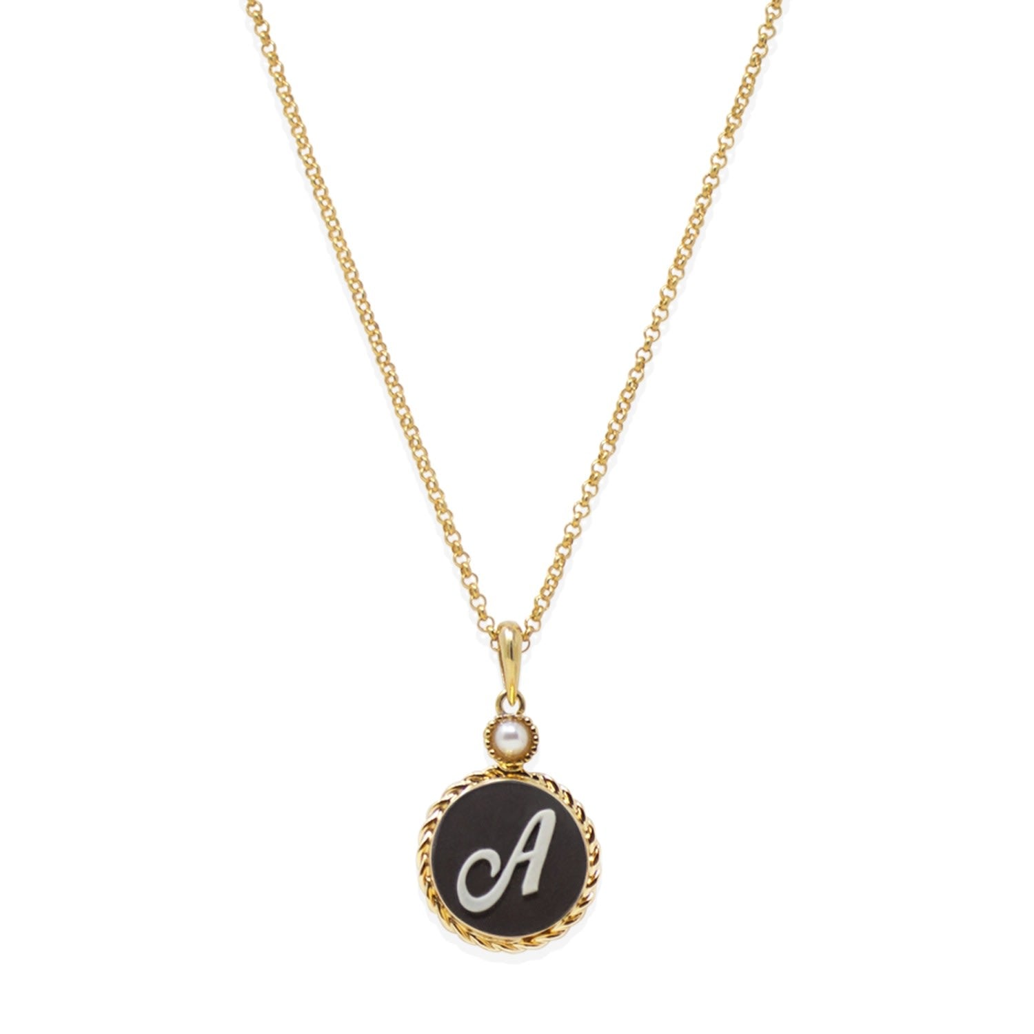 Gold Vermeil Black Cameo Initial Necklace