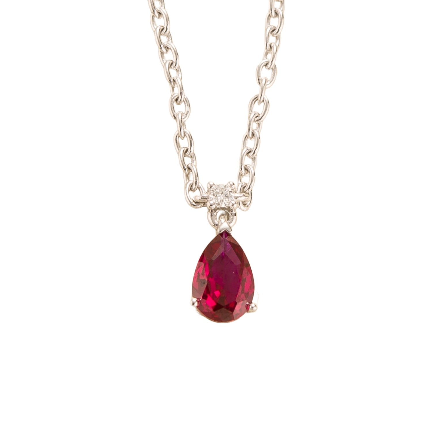 Ori Small White Gold Pendant Necklace In Ruby & Diamond