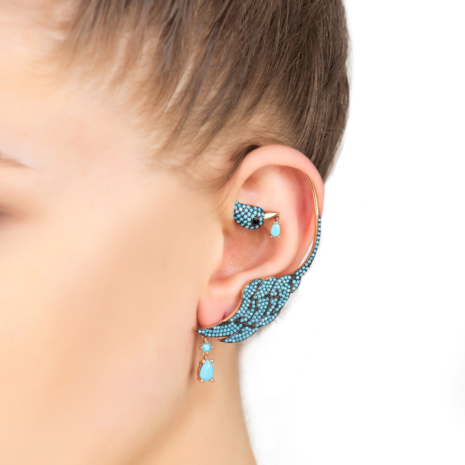 Bird Paradise Ear Climber Turquoise Gold Right