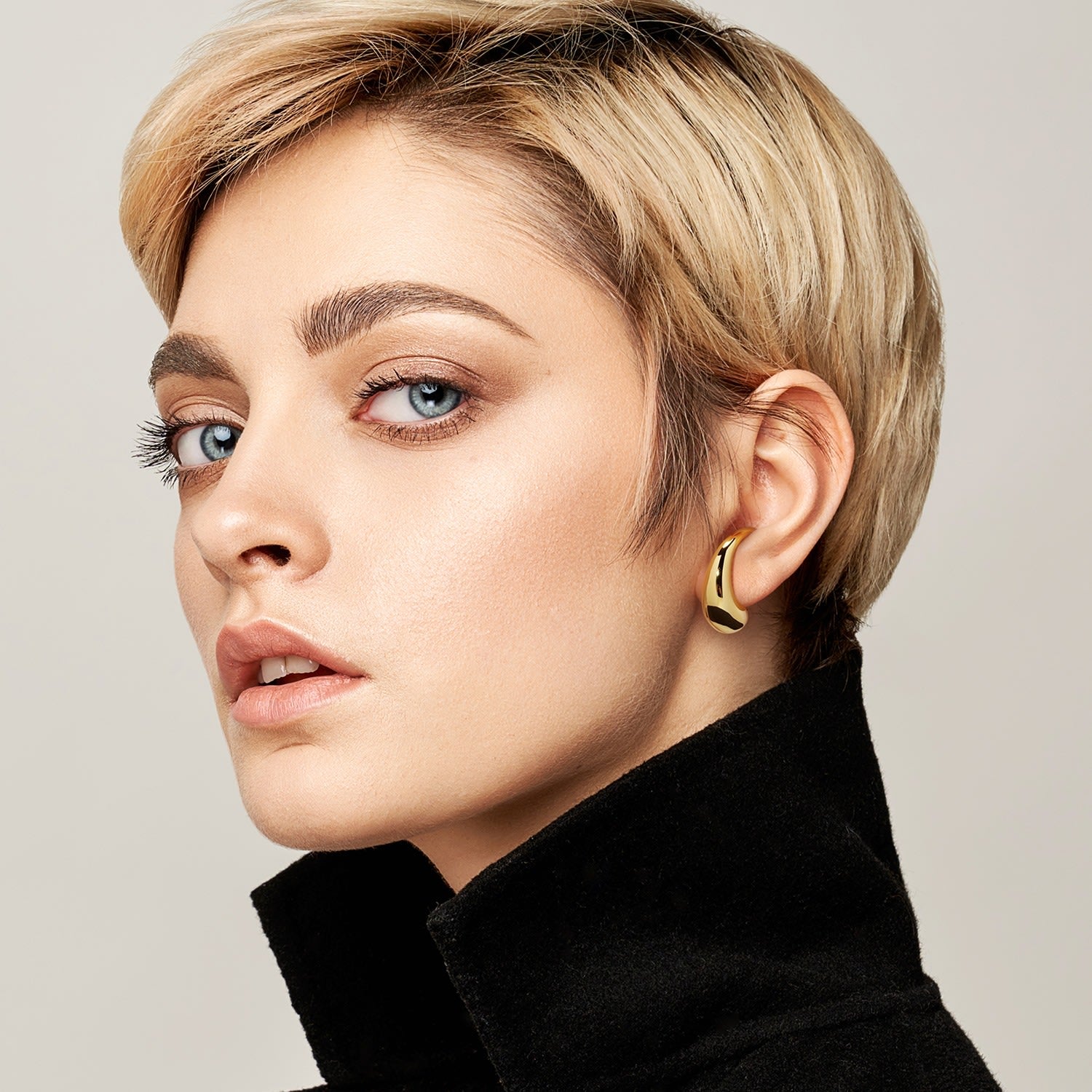 Abstract Curved Waterdrop Drop Earrings - Rose Gold