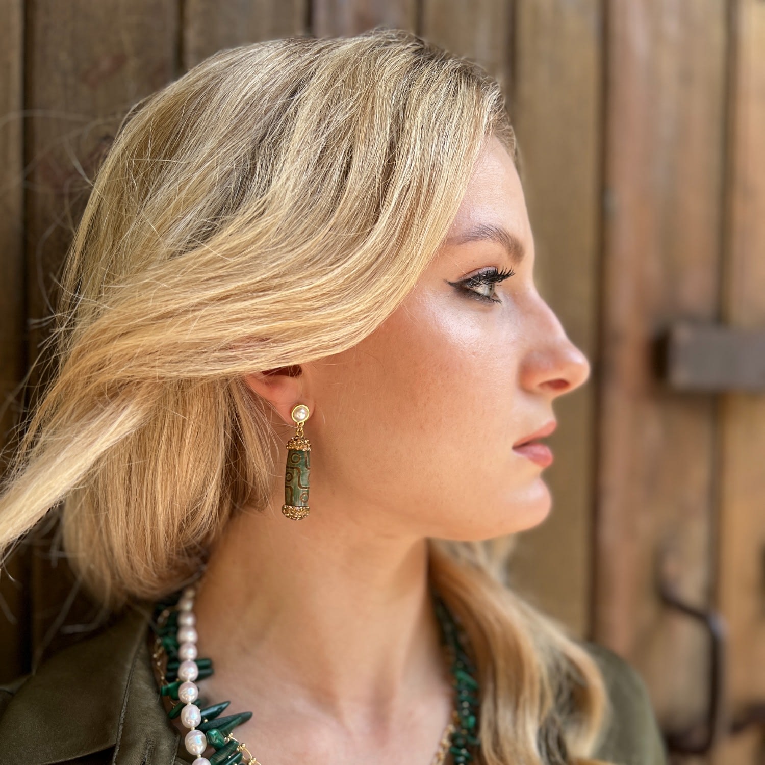 Tibetan Dzi Beads Dangle Earrings