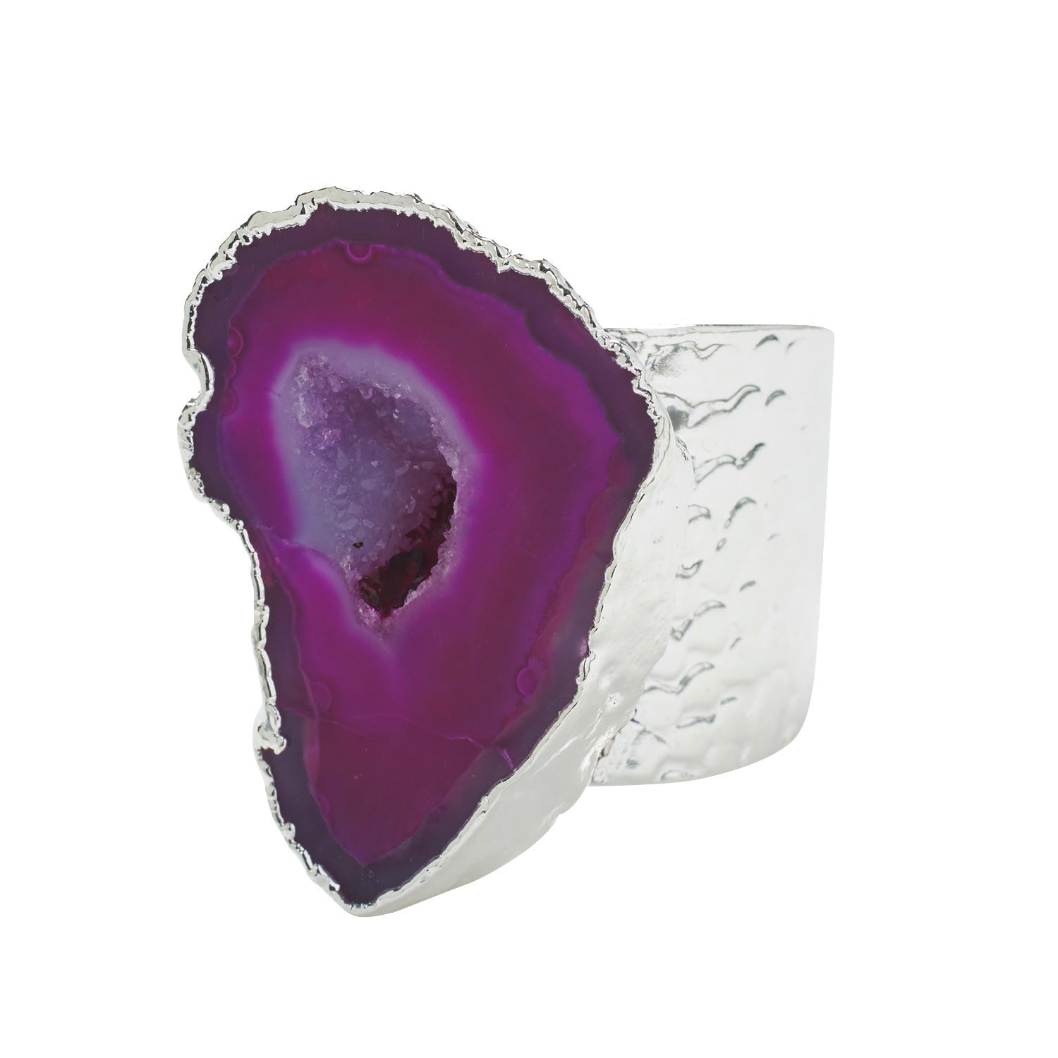 Silver Magenta Gemstone Crystal Mega Ring