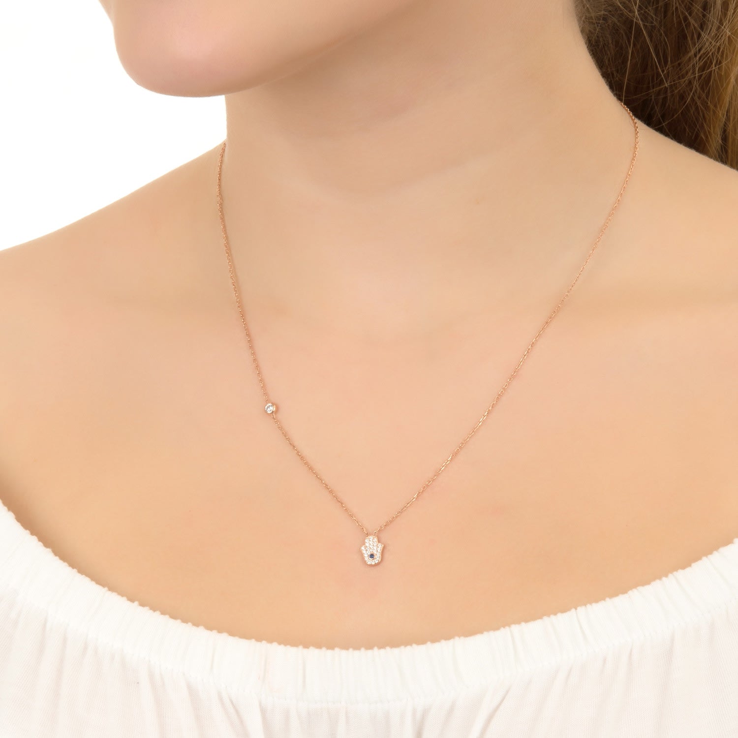 Hamsa Hand Necklace Rosegold