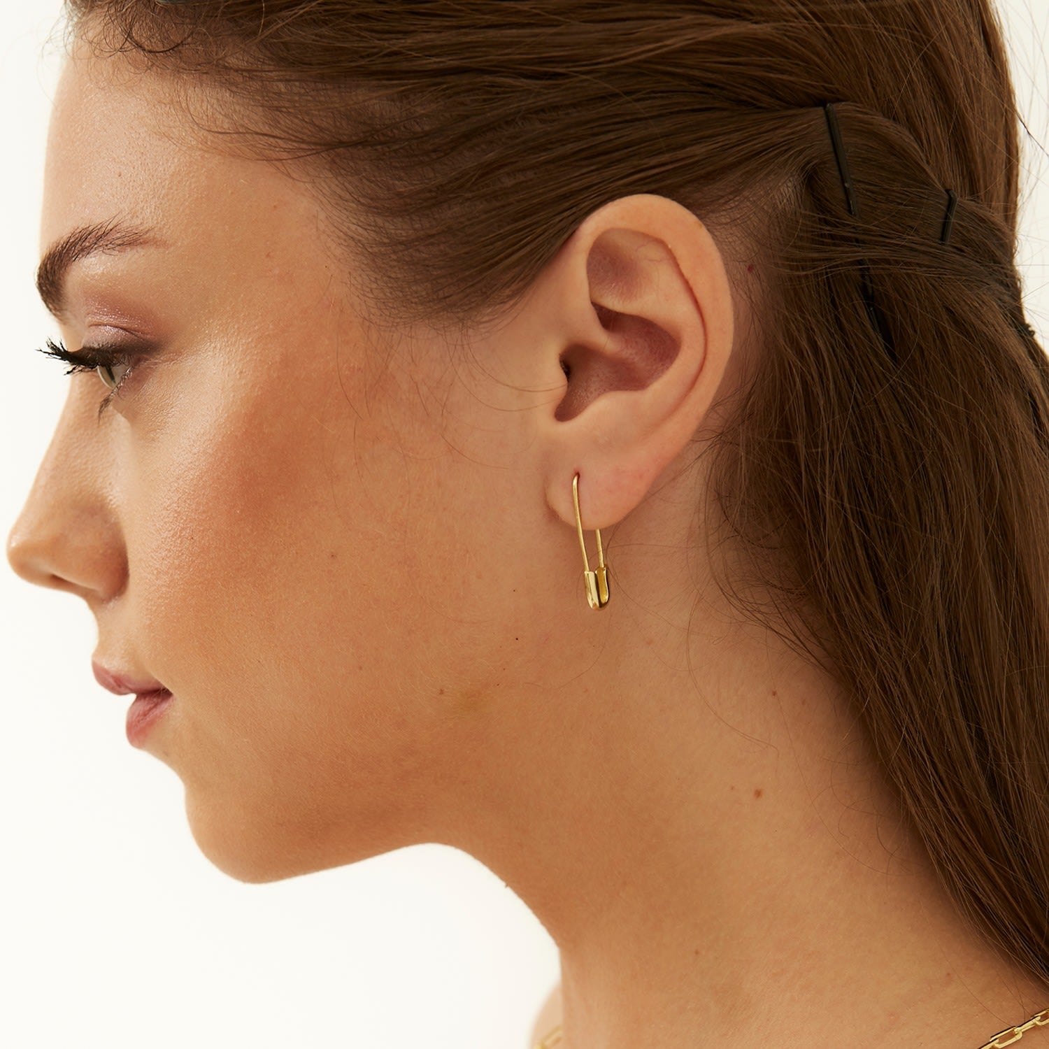 Sterling Silver Safety Pin Earrings - Gold