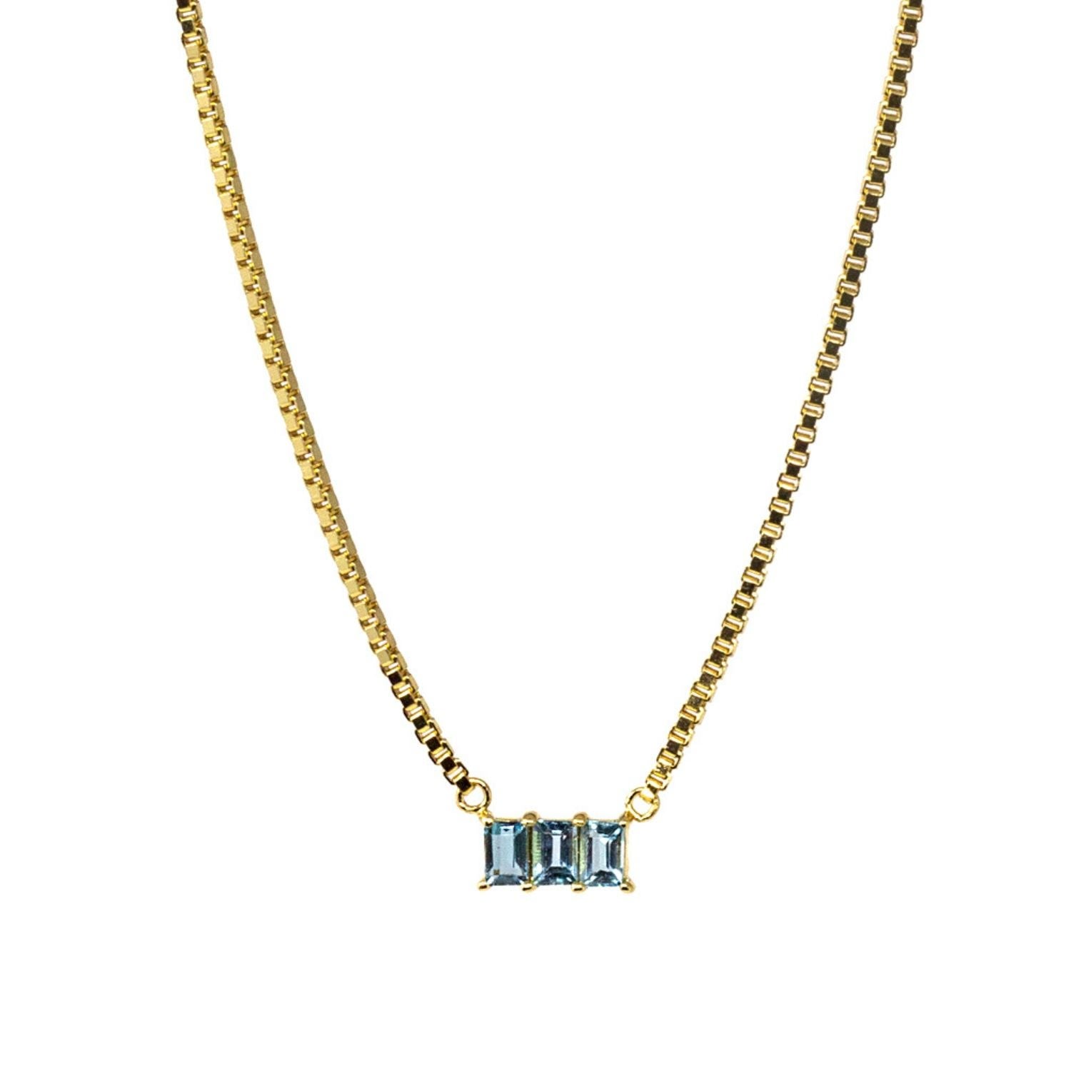 Kadima Baguette Necklace- Blue Topaz- Gold