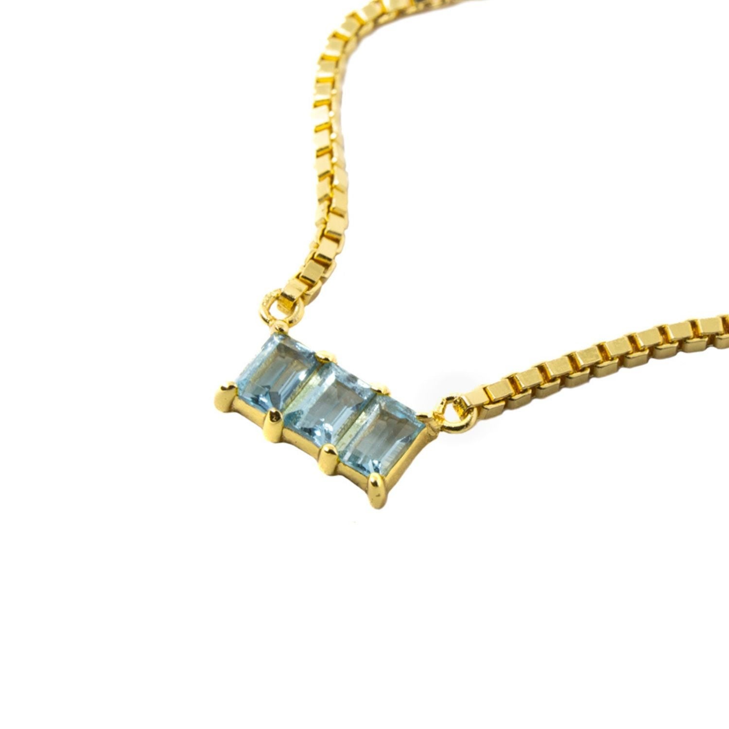 Kadima Baguette Necklace- Blue Topaz- Gold