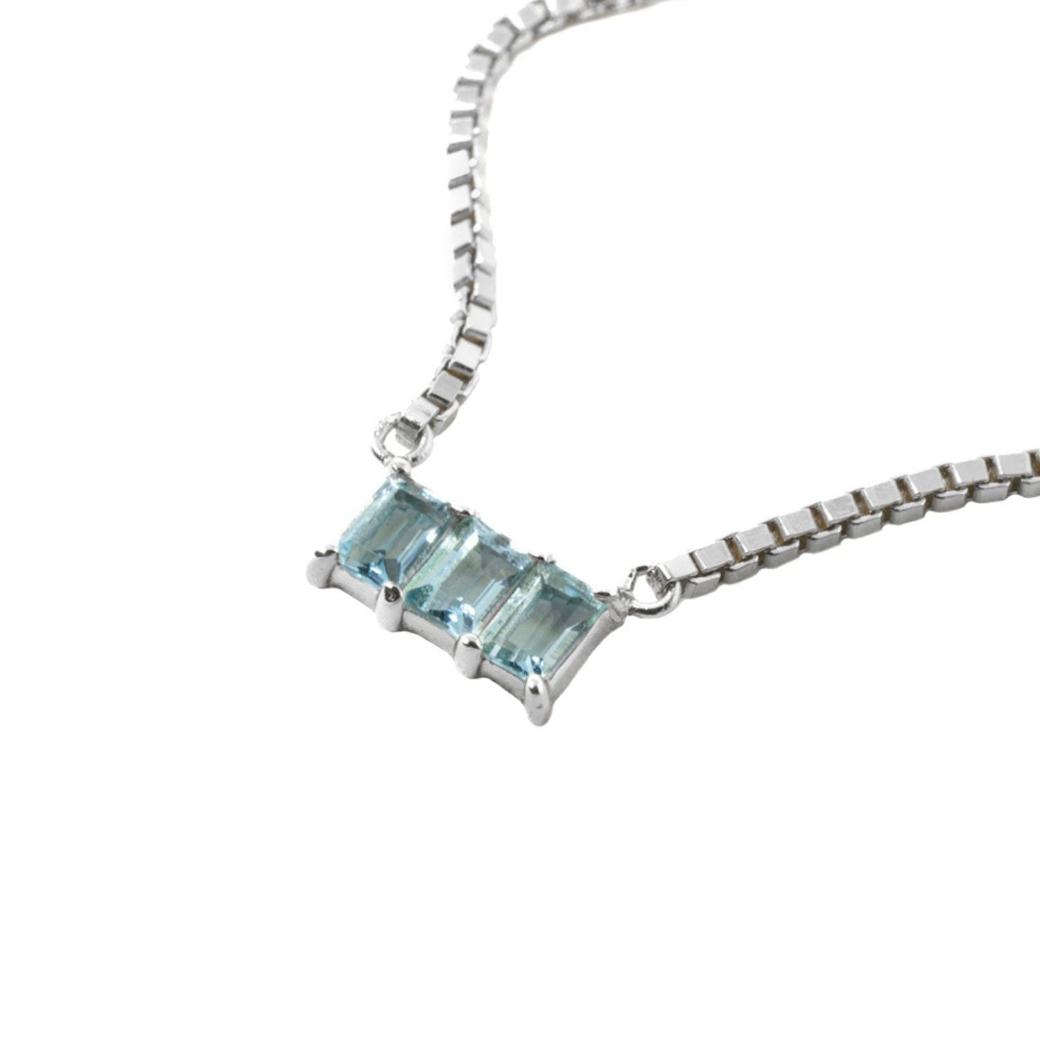 Kadima Baguette Necklace- Blue Topaz- Silver