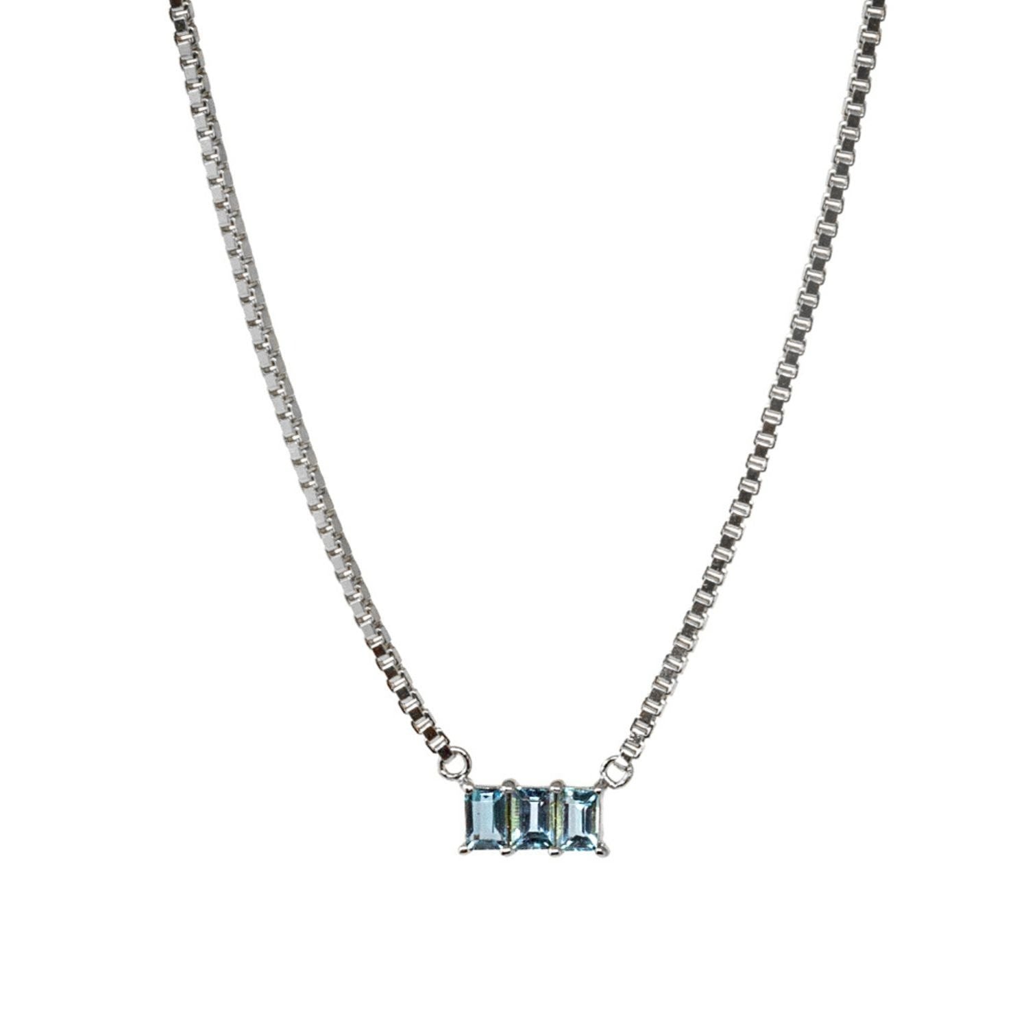Kadima Baguette Necklace- Blue Topaz- Silver