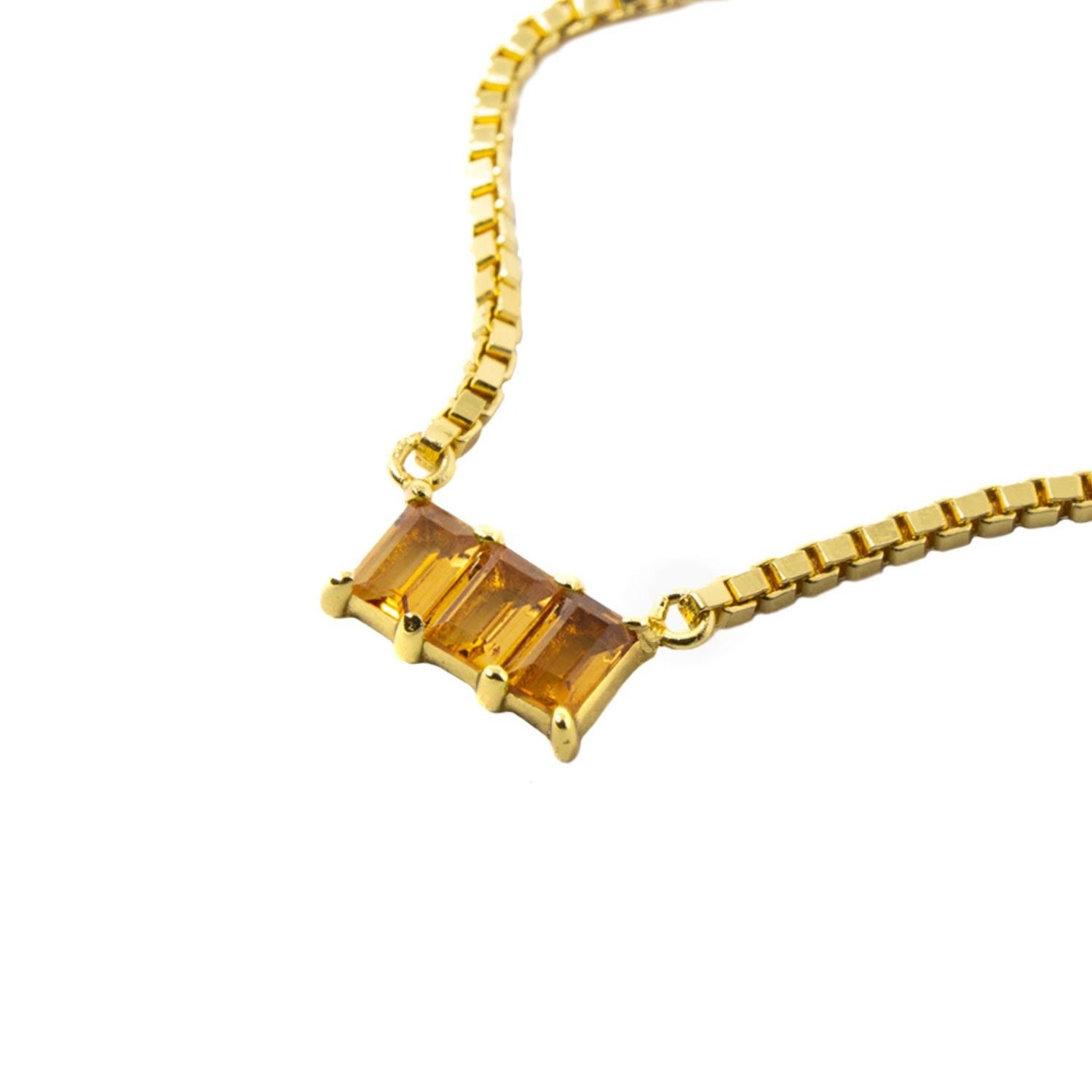 Kadima Baguette Necklace- Citrine- Gold