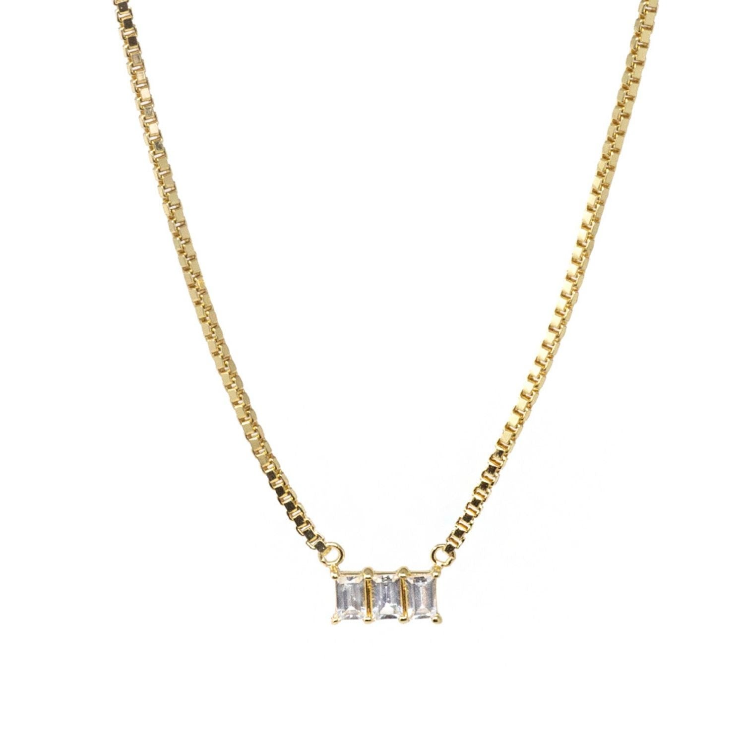 Kadima Baguette Necklace- White Topaz- Gold
