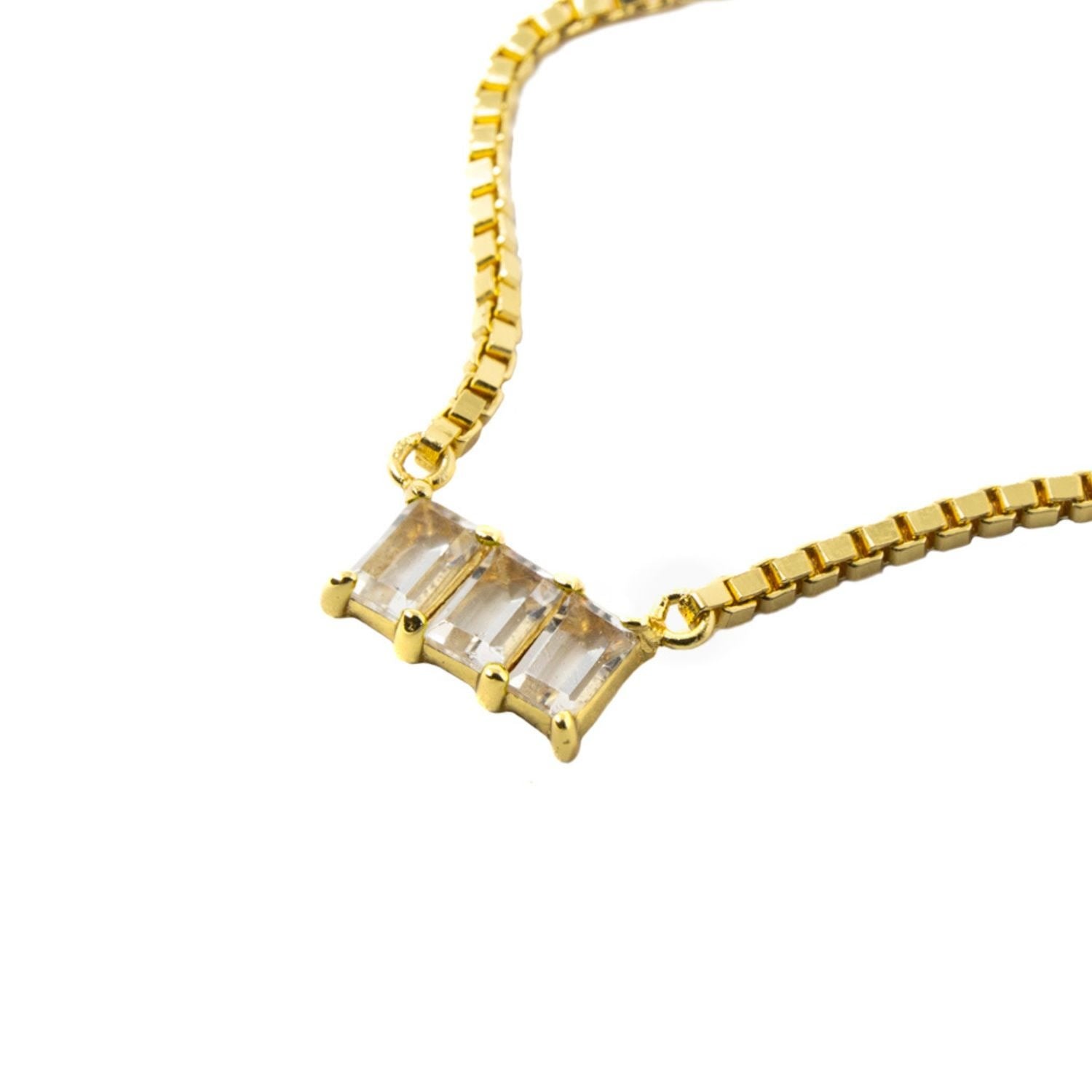 Kadima Baguette Necklace- White Topaz- Gold