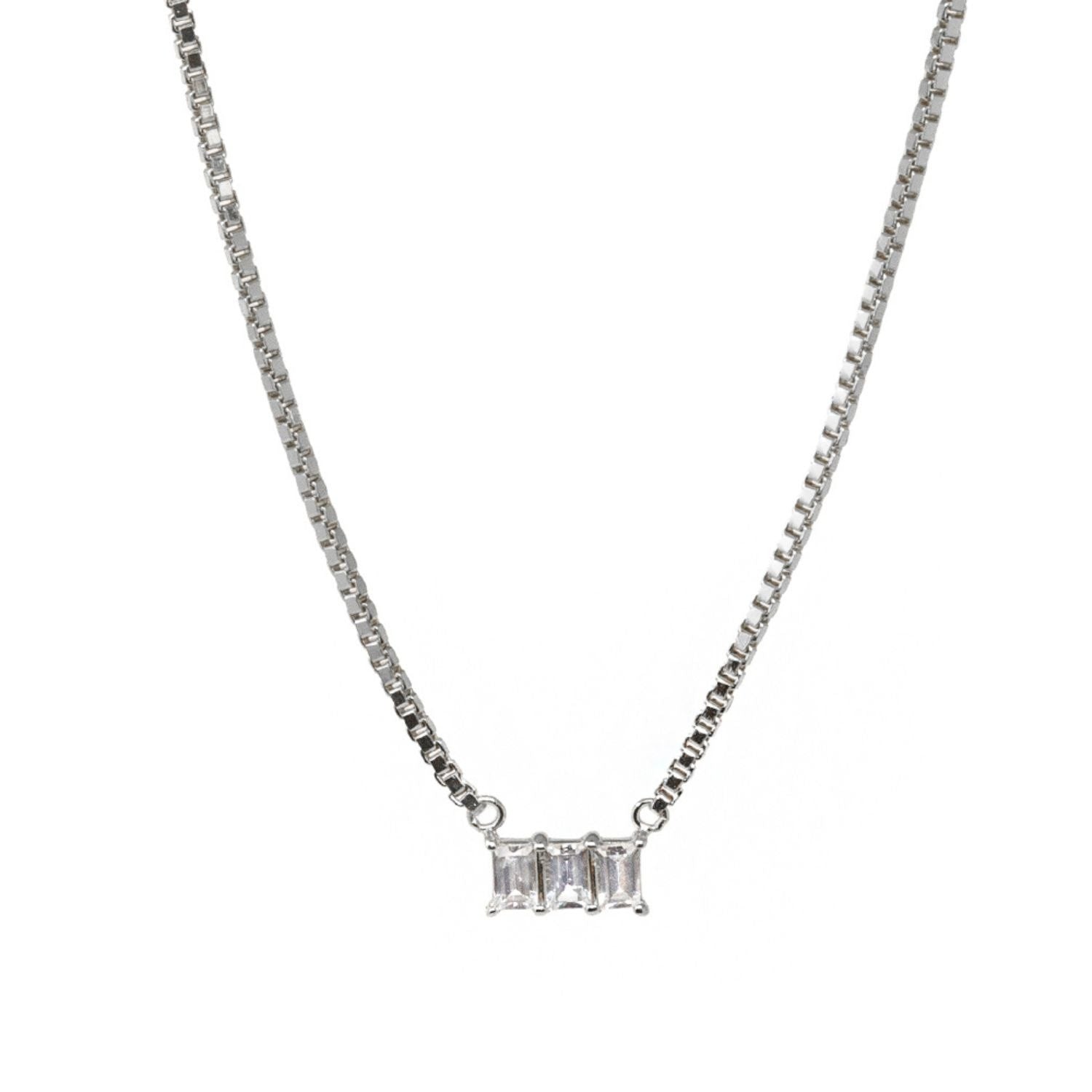 Kadima Baguette Necklace- White Topaz- Silver