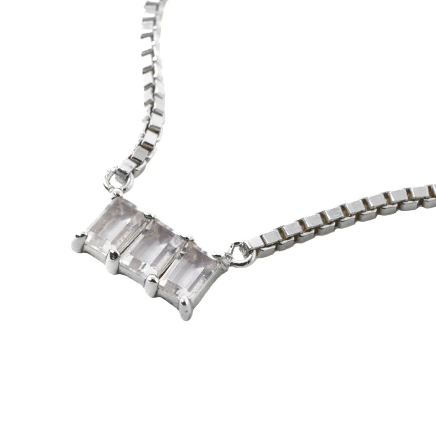 Kadima Baguette Necklace- White Topaz- Silver