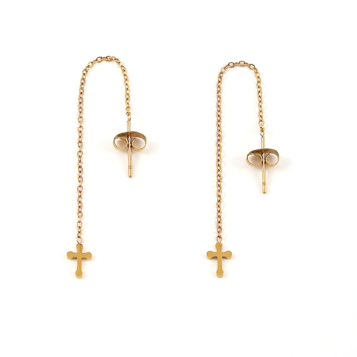 Kai - Cross Chain Stud Earrings Stainless Steel