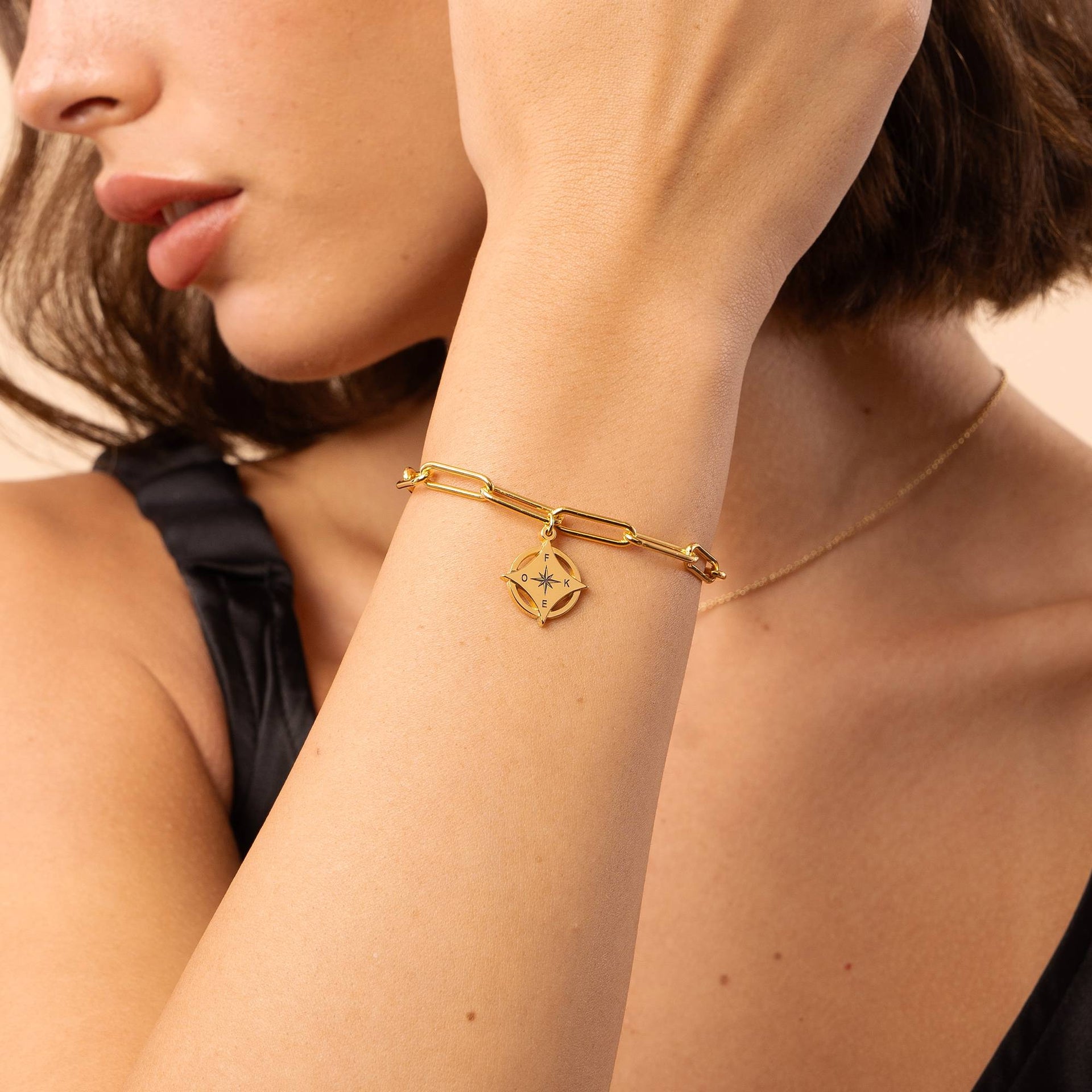 Kaia Initial Compass Bracelet in 18K Gold Plating