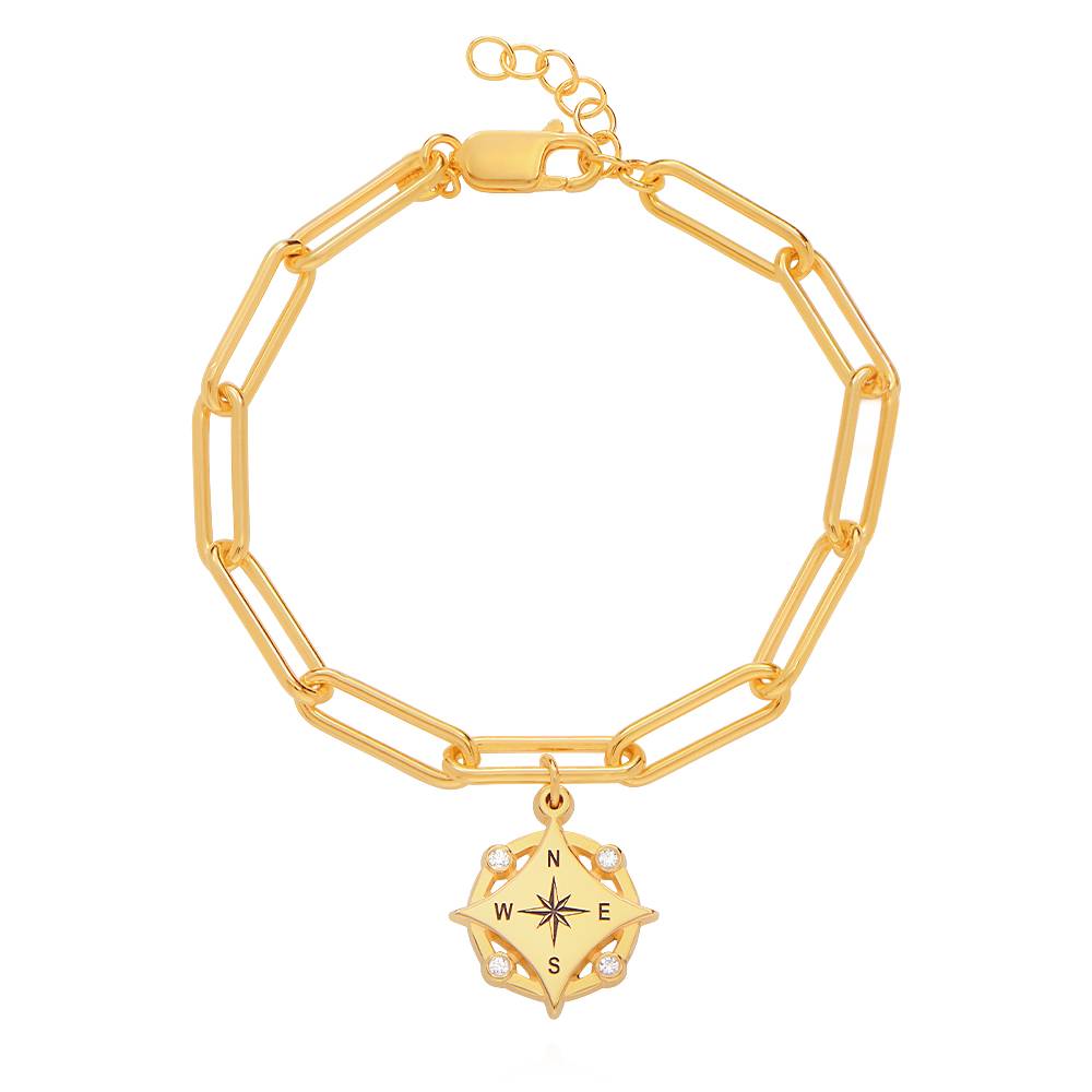 Kaia Initial Compass Bracelet with Diamond in 18K Gold Plating