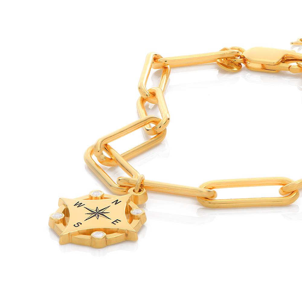Kaia Initial Compass Bracelet with Diamond in 18K Gold Vermeil