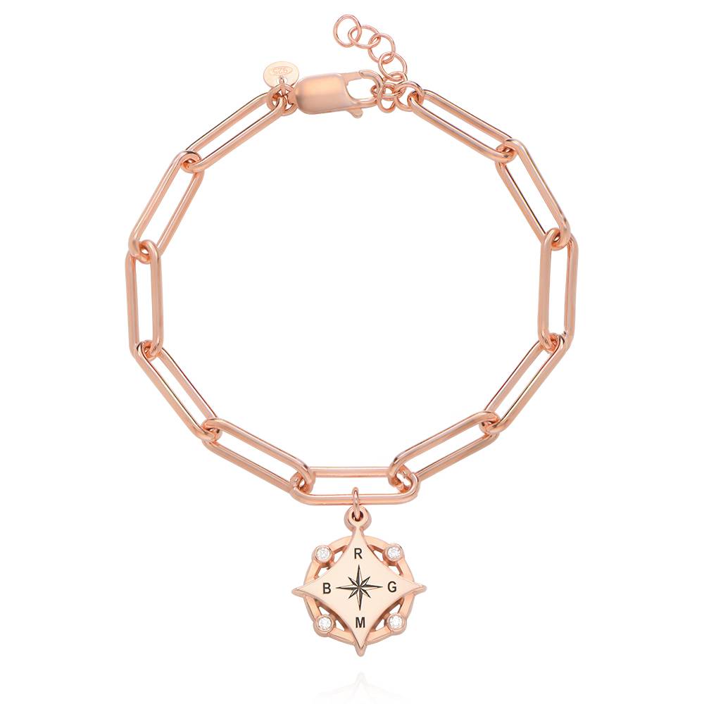Kaia Initial Compass Bracelet with Diamond in 18K Rose Gold Plating