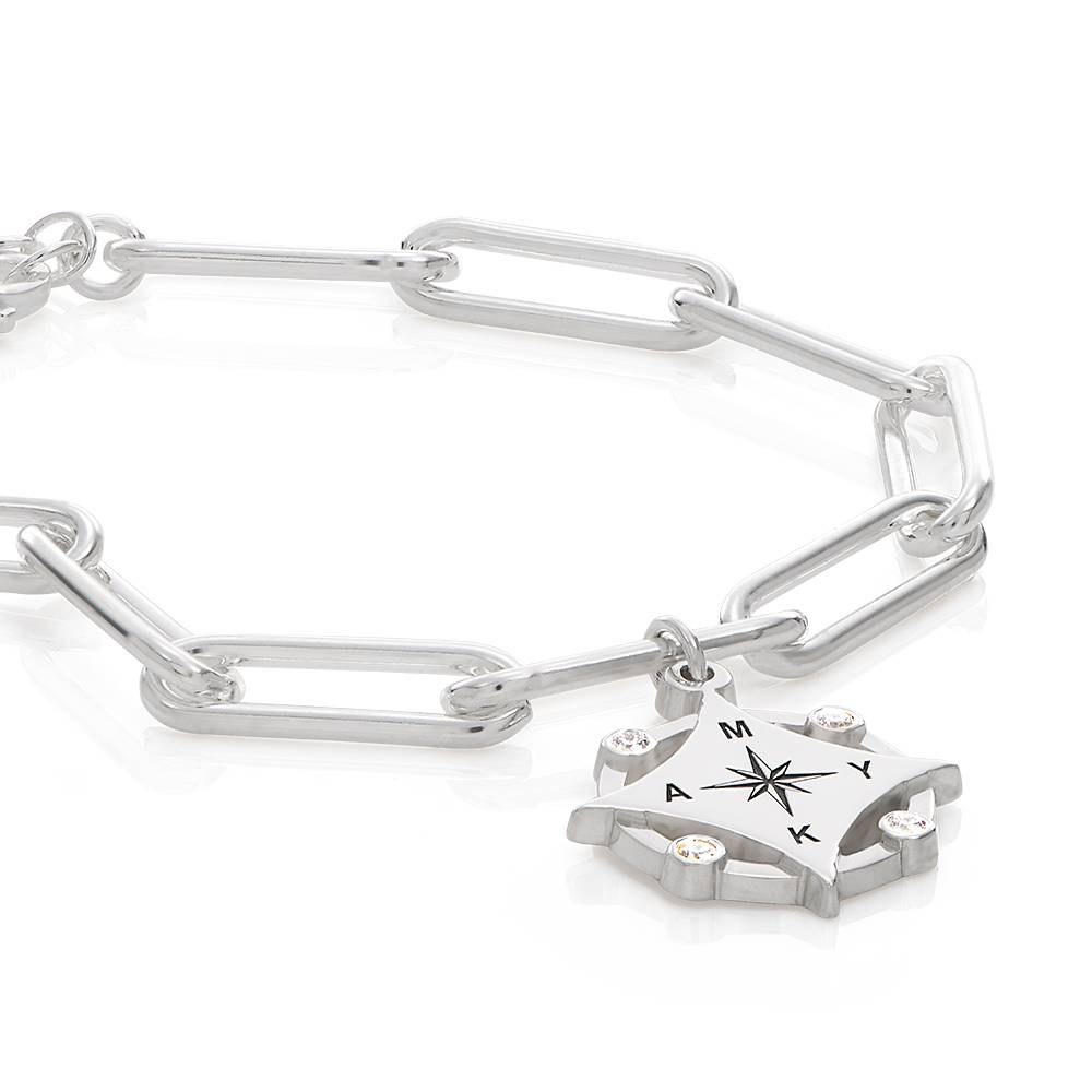 Kaia Initial Compass Bracelet with Diamond in Sterling Silver