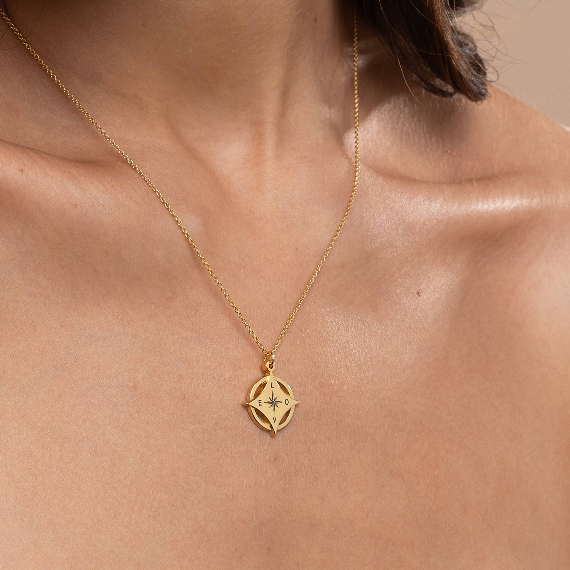 Kaia Initial Compass Necklace in 18K Gold Vermeil