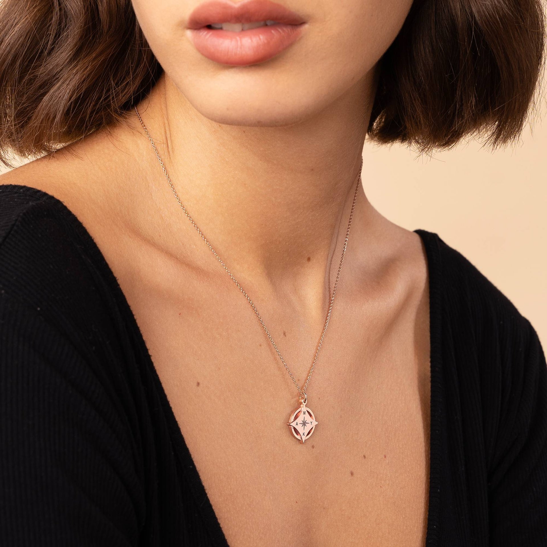 Kaia Initial Compass Necklace in 18K Rose Gold Plating