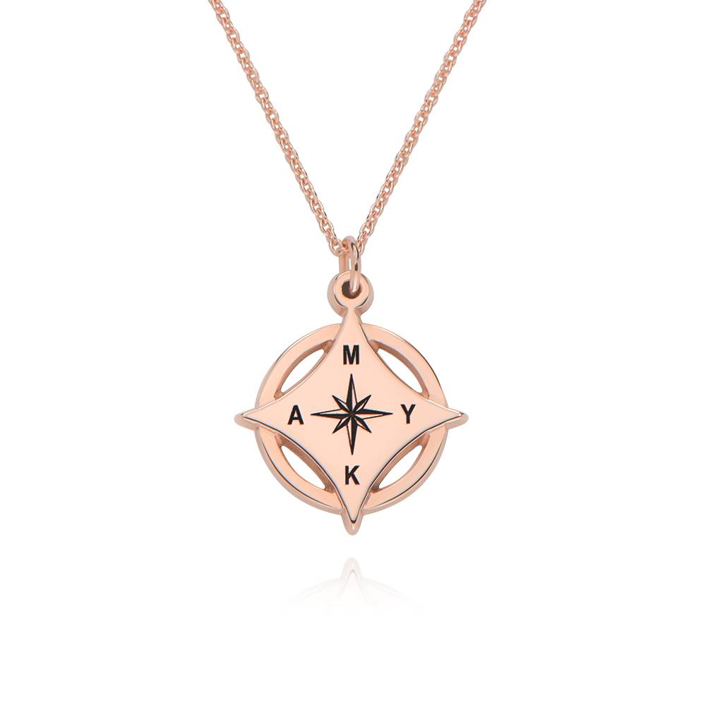 Kaia Initial Compass Necklace in 18K Rose Gold Plating