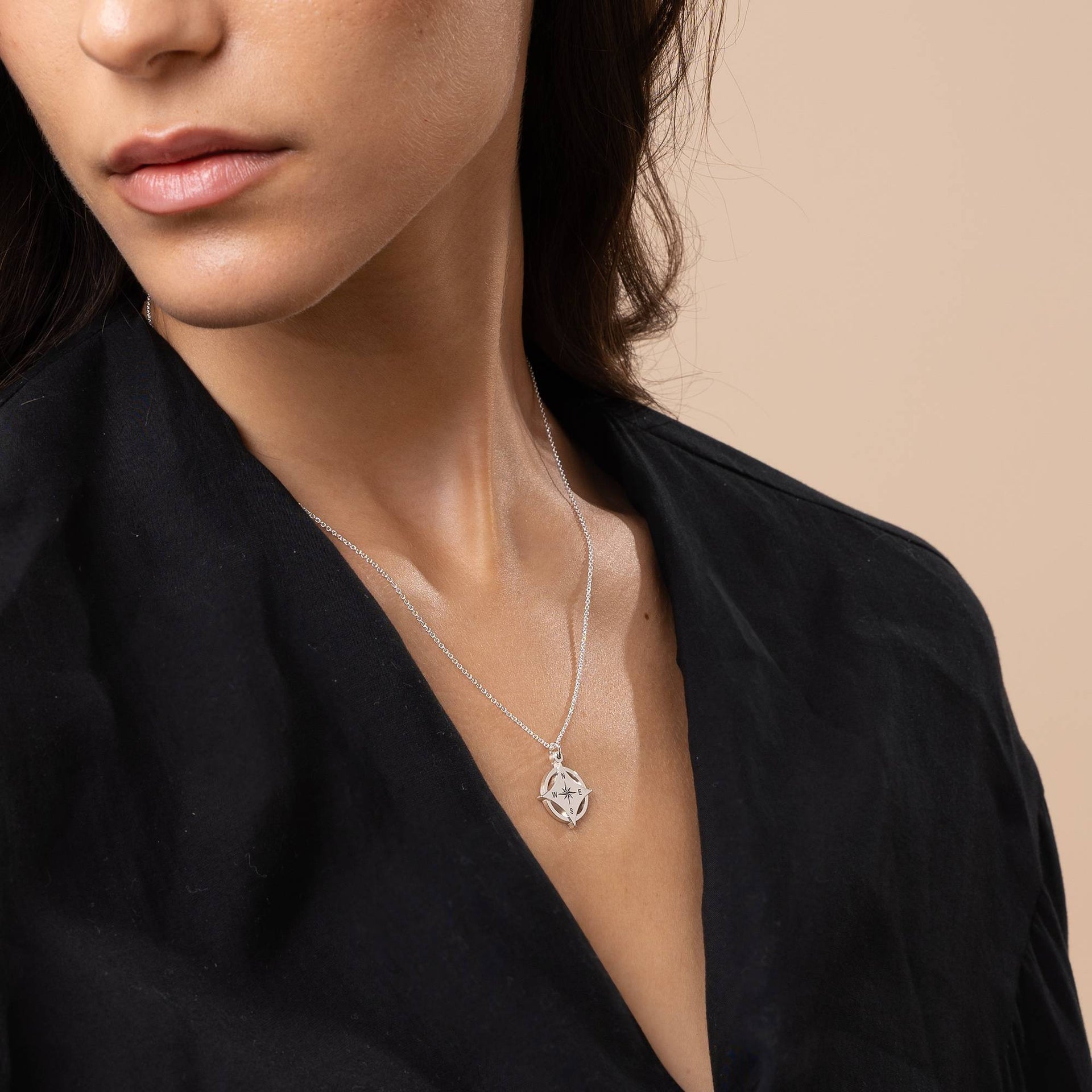 Kaia Initial Compass Necklace in Sterling Silver