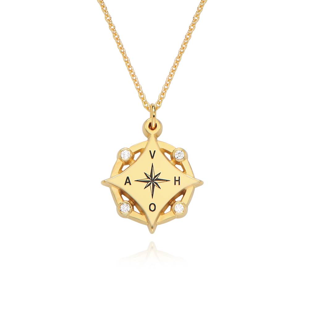 Kaia Initial Compass Necklace with Diamonds in 18K Gold Plating