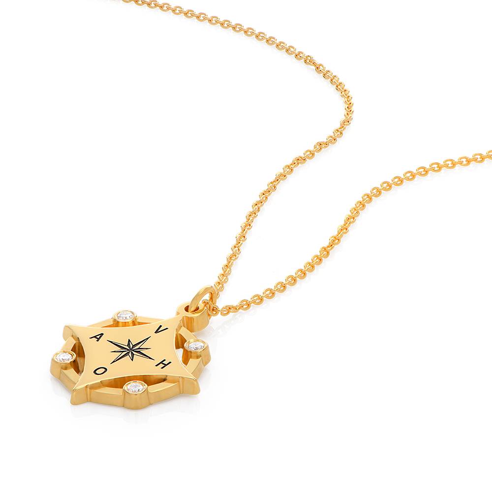 Kaia Initial Compass Necklace with Diamonds in 18K Gold Vermeil