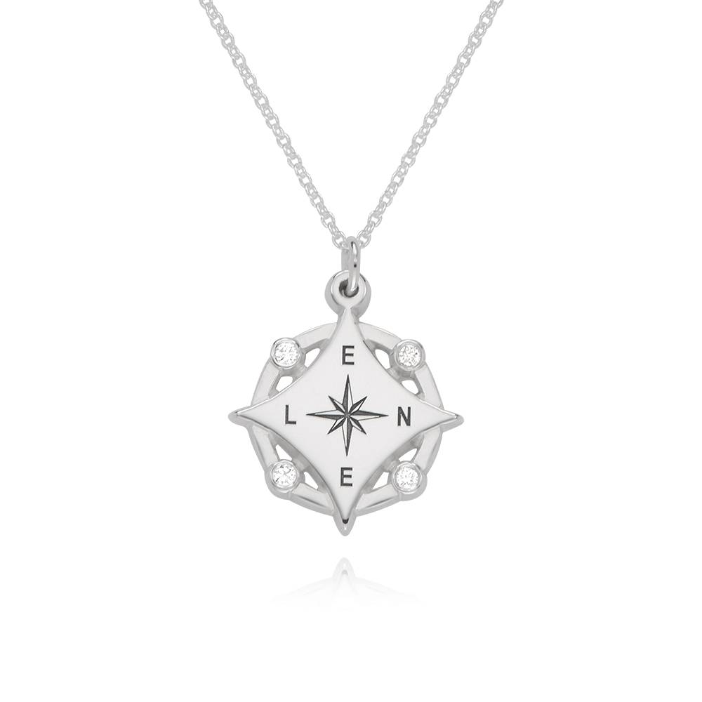 Kaia Initial Compass Necklace with Diamonds in Sterling Silver