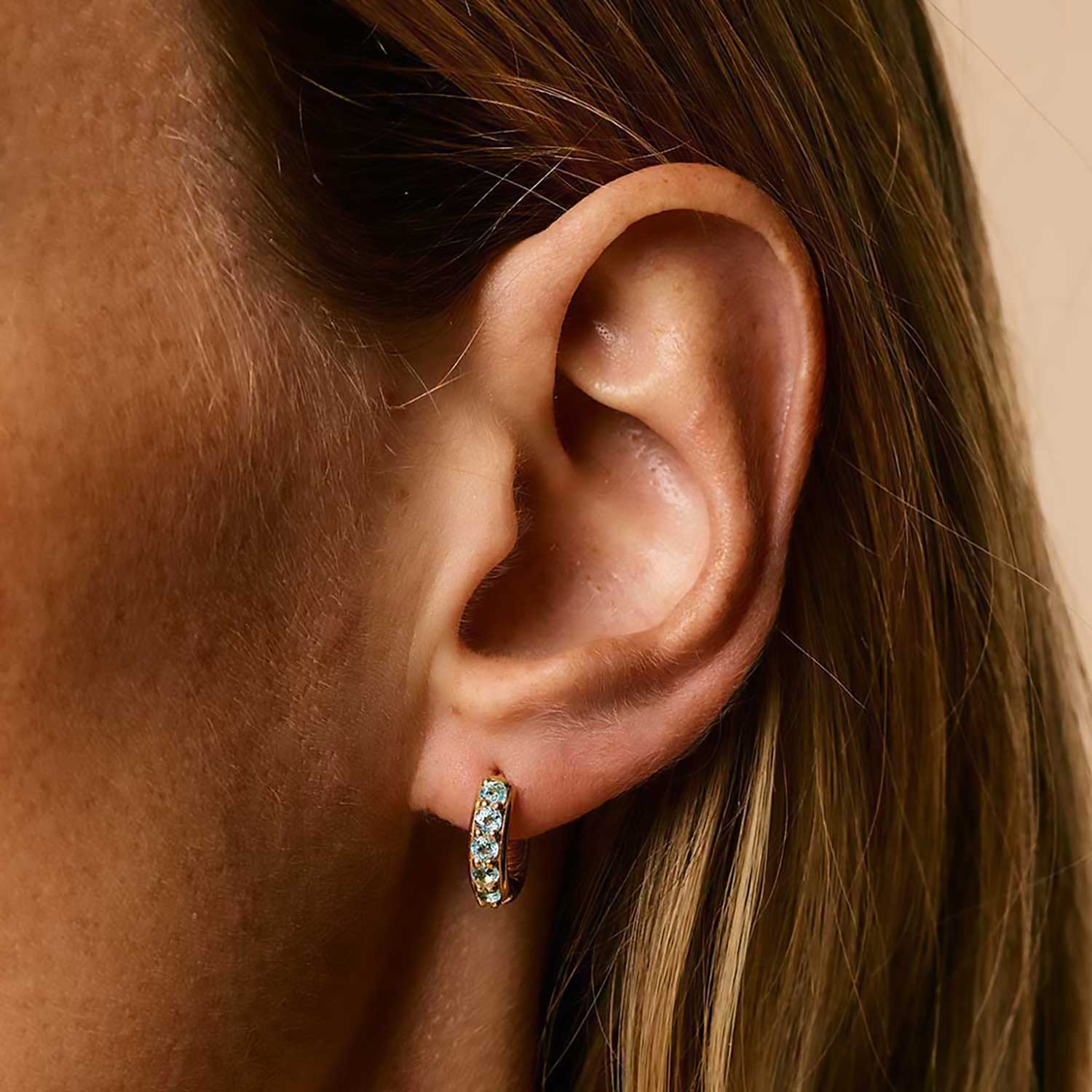 Kali Gold Huggie Hoop Earrings - Blue Topaz