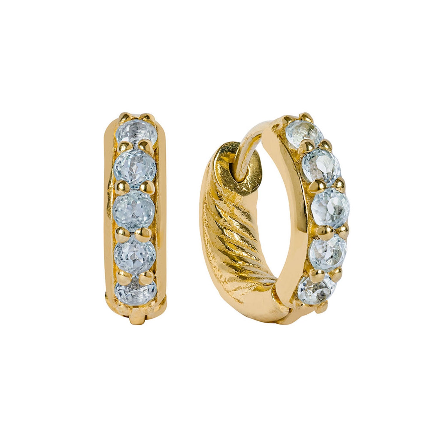 Kali Gold Huggie Hoop Earrings - Blue Topaz