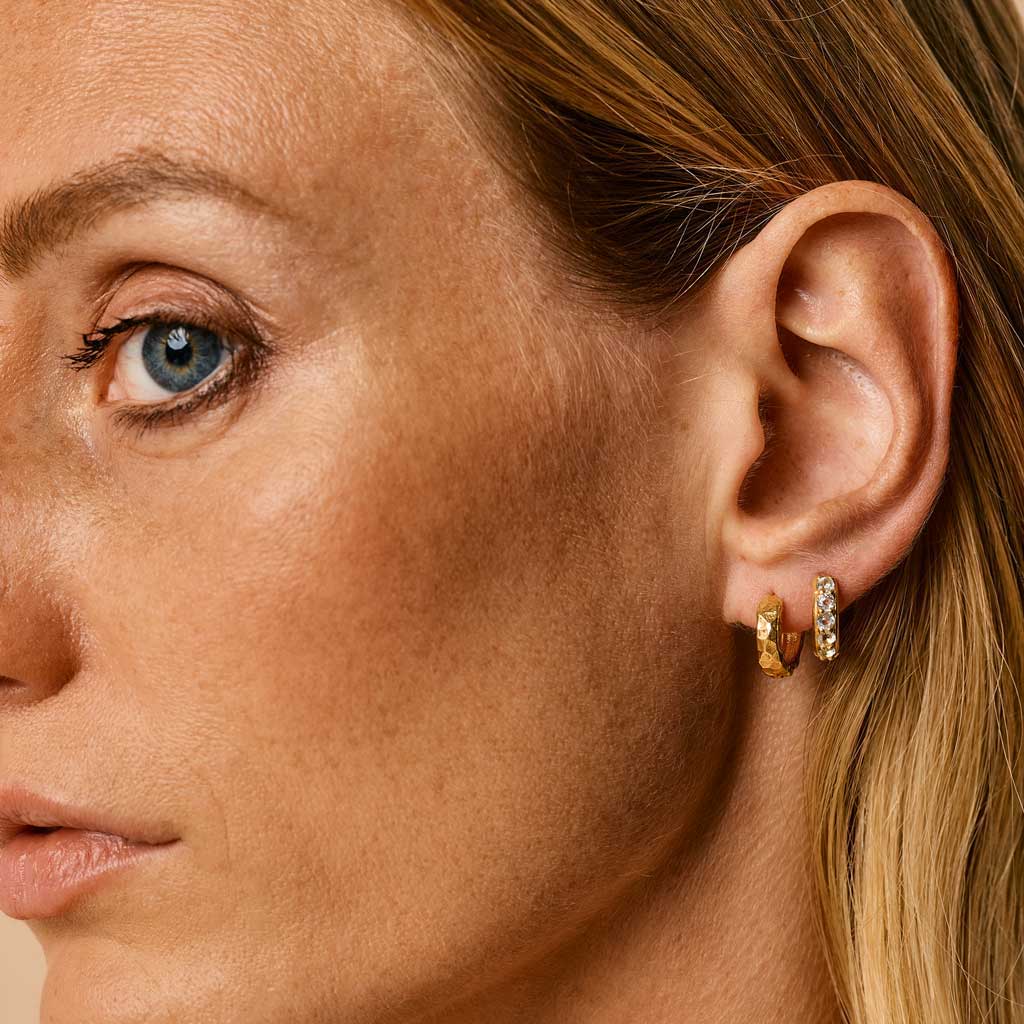 Lakshmi Gold Hammered Huggie Hoop Earrings