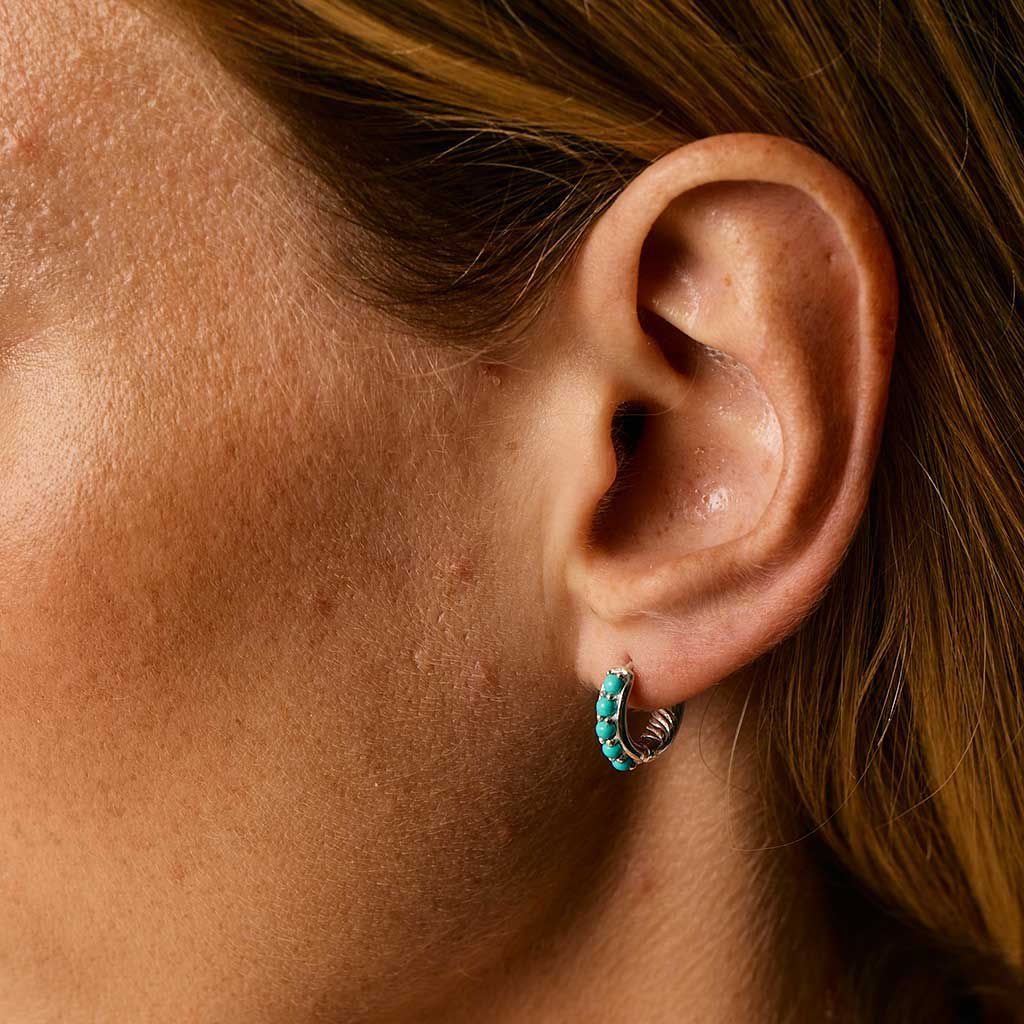Kali Silver Huggie Hoop Earrings - Turquoise